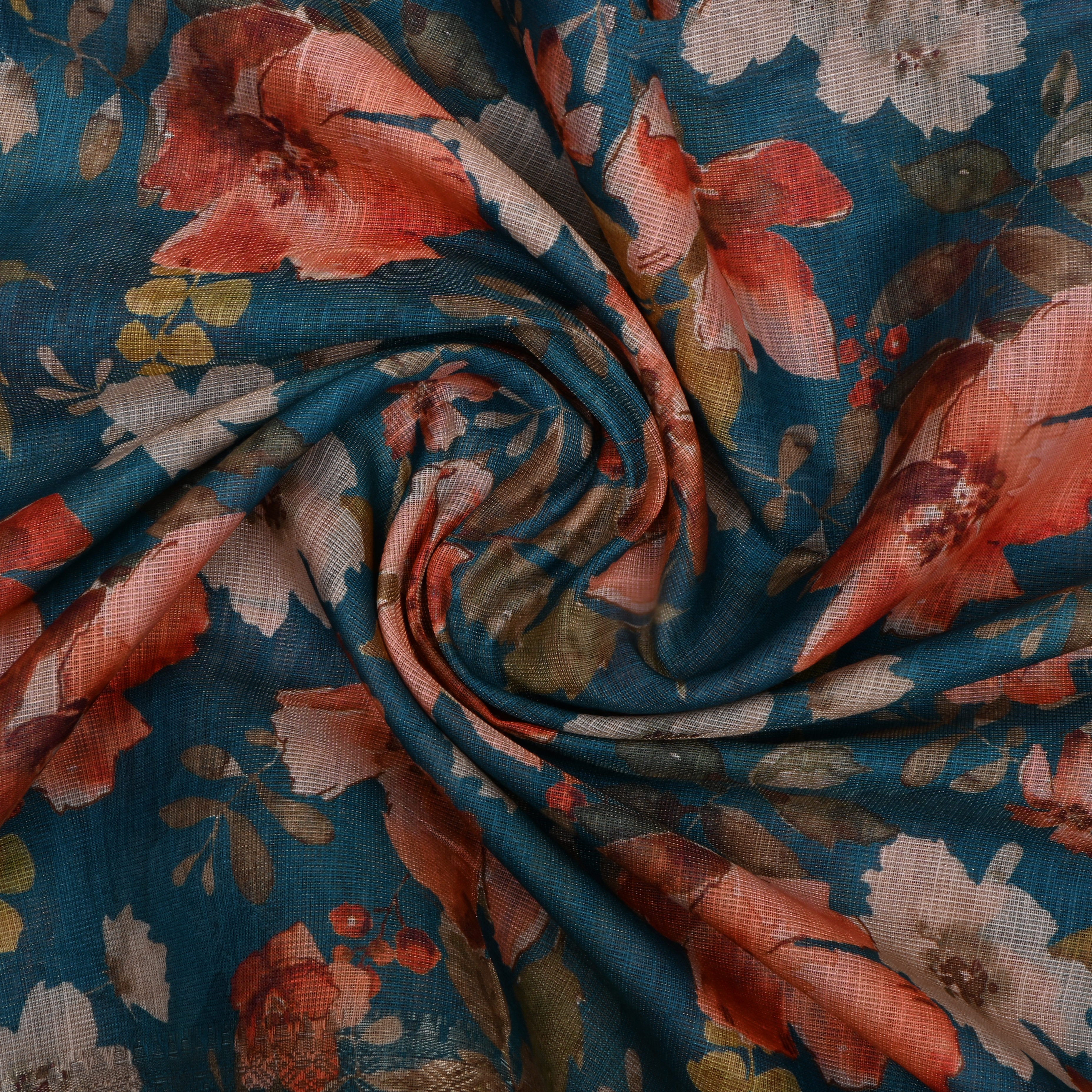 Tuff Blue Floral Printed Tissue Fabric