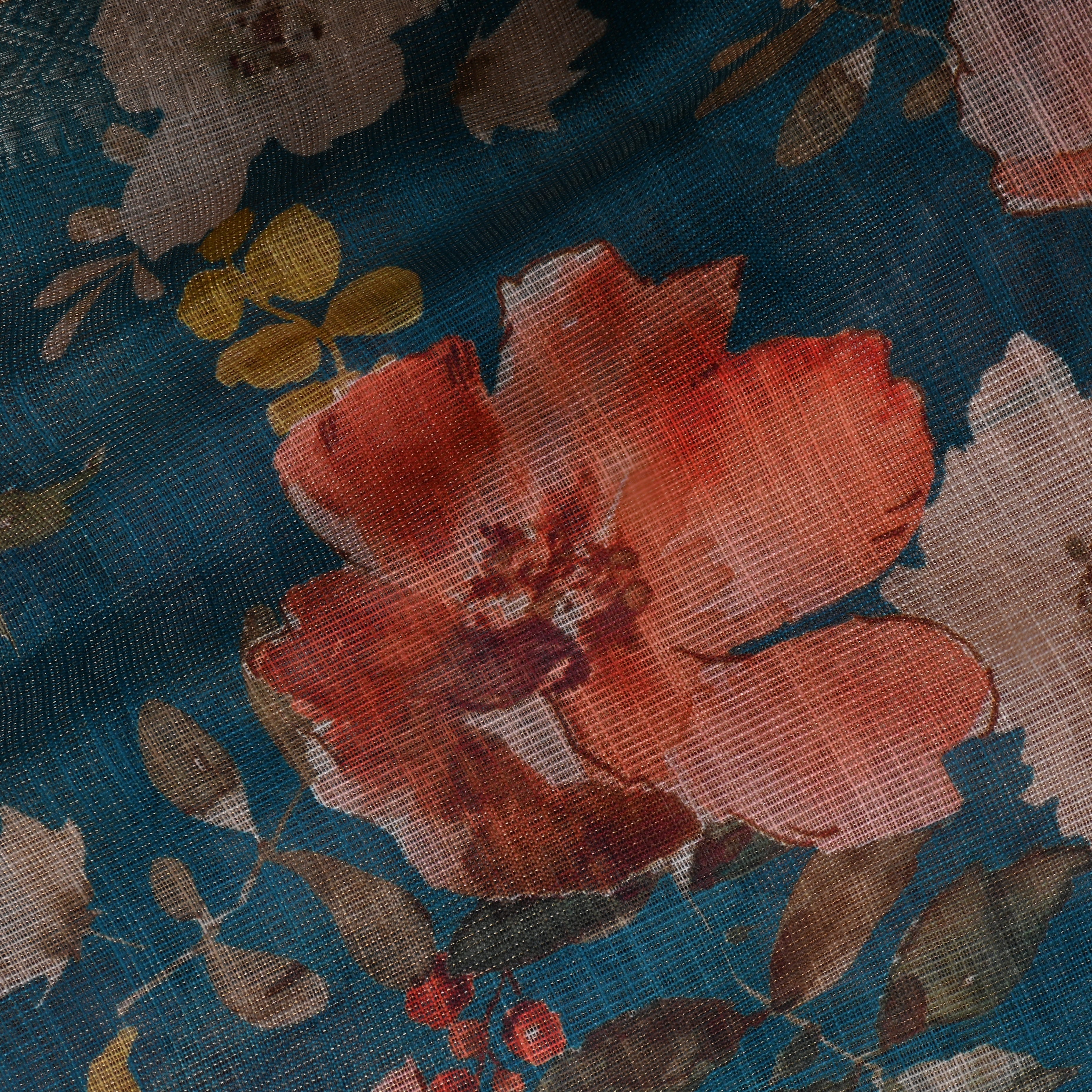 Tuff Blue Floral Printed Tissue Fabric