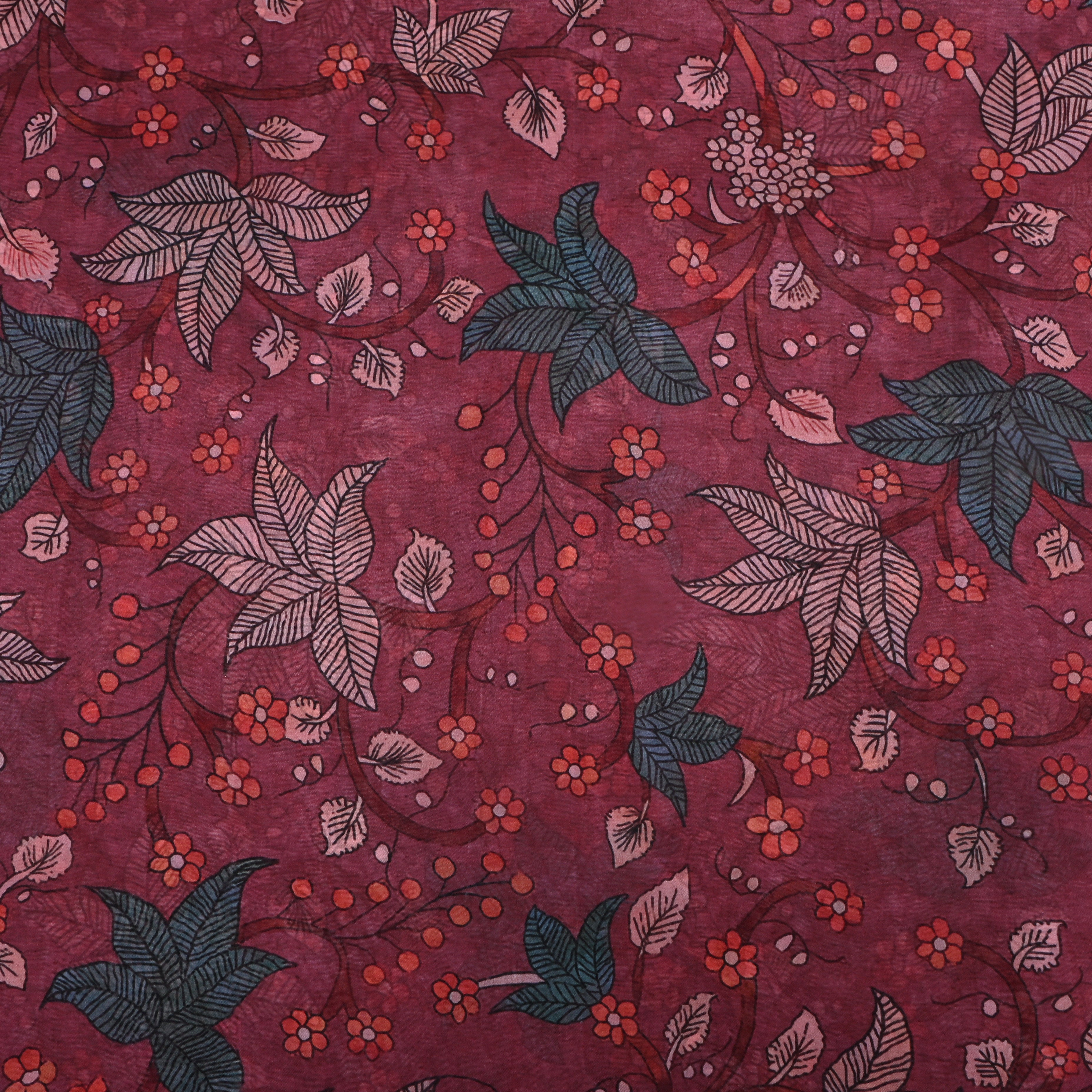 Magenta Purple Floral Printed Silk Fabric