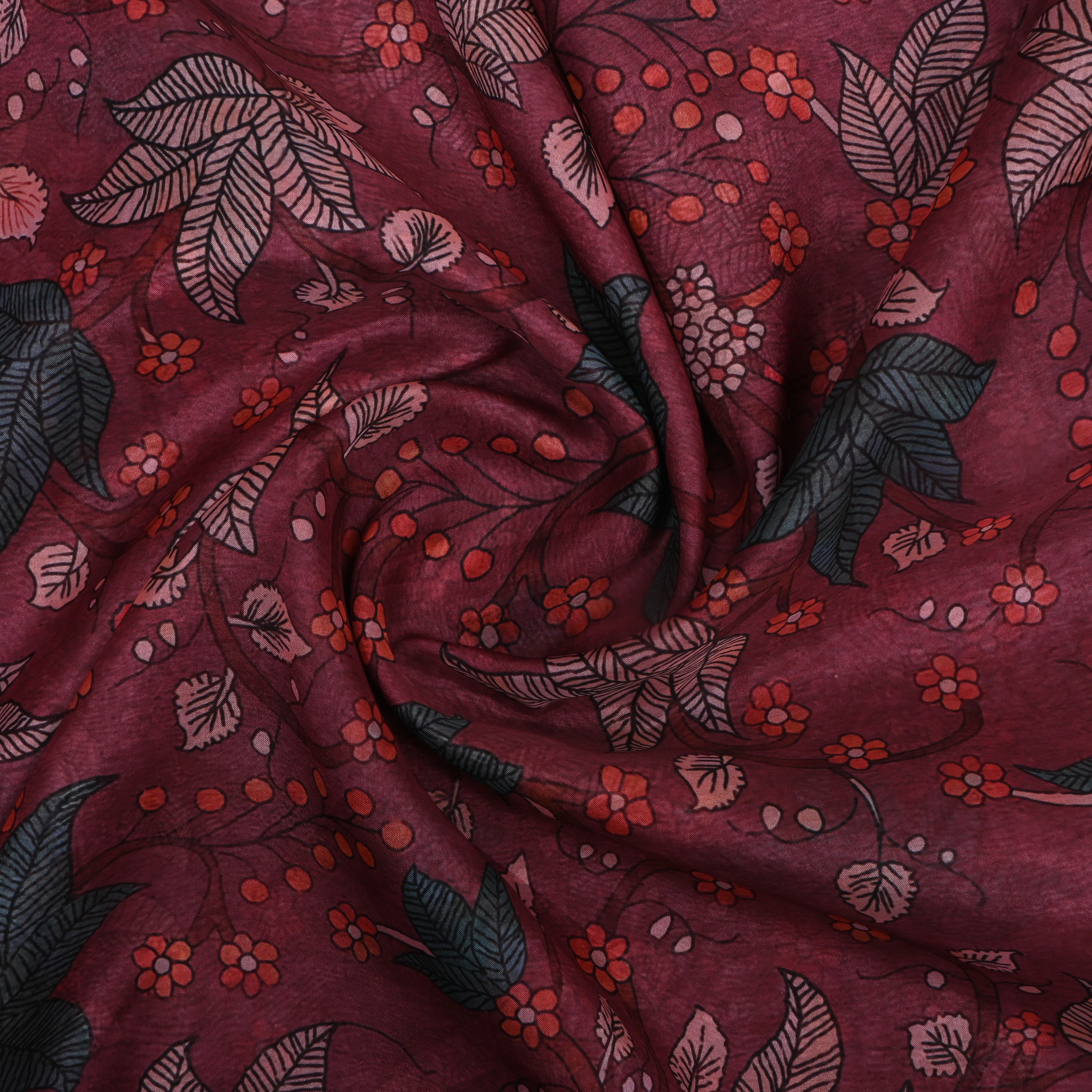 Magenta Purple Floral Printed Silk Fabric