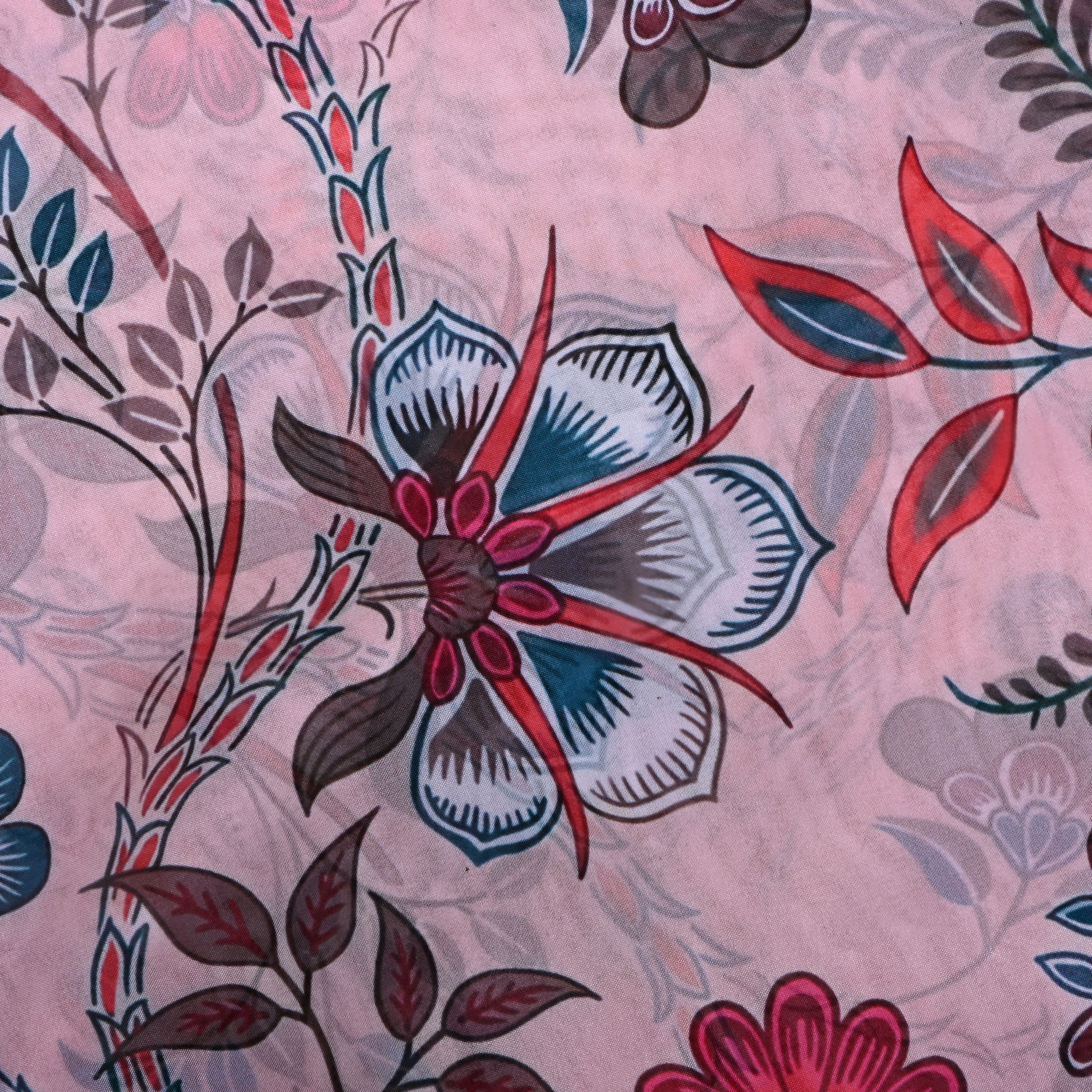 Pastel Pink Floral Printed Silk Fabric