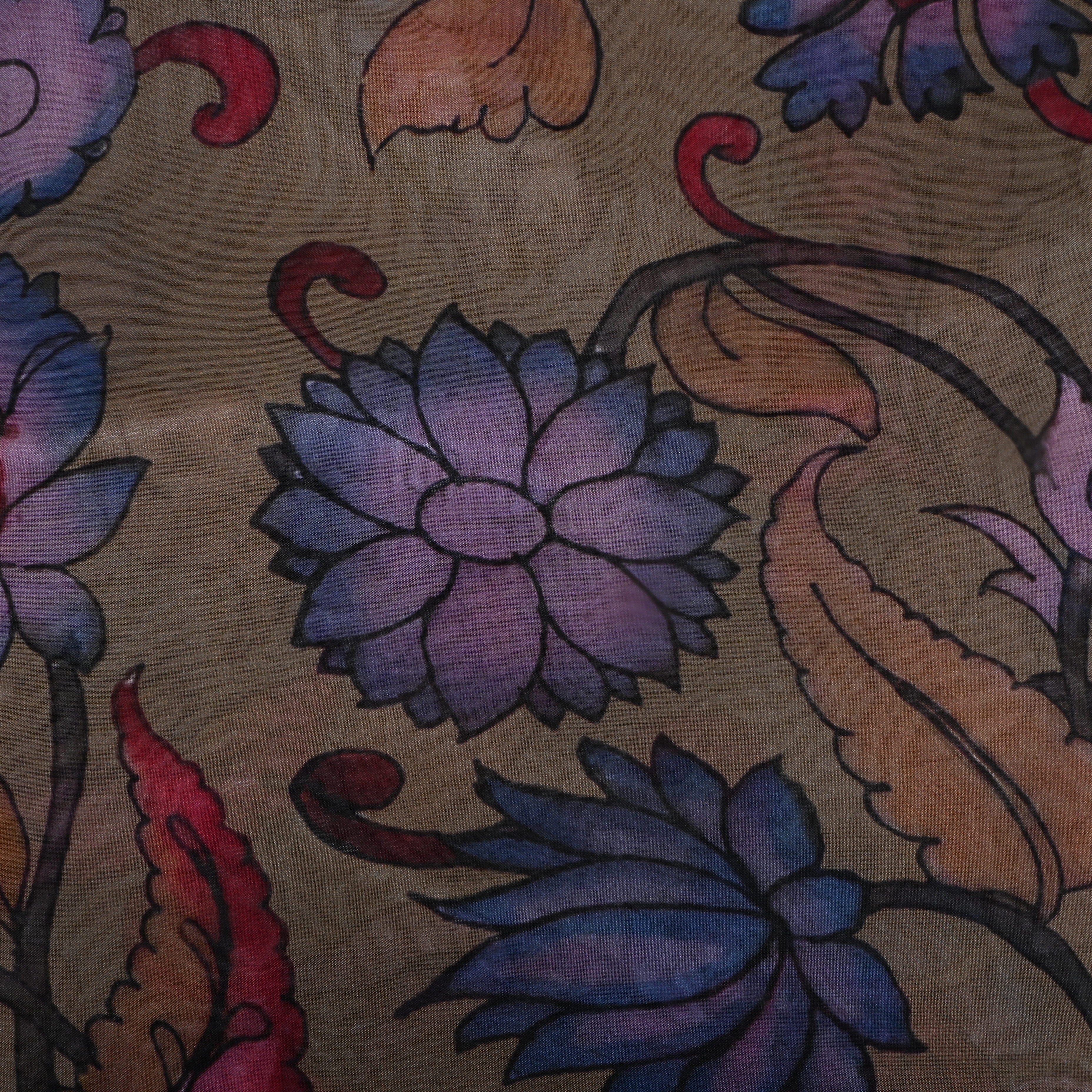 Dusty Green Floral Printed Silk Fabric