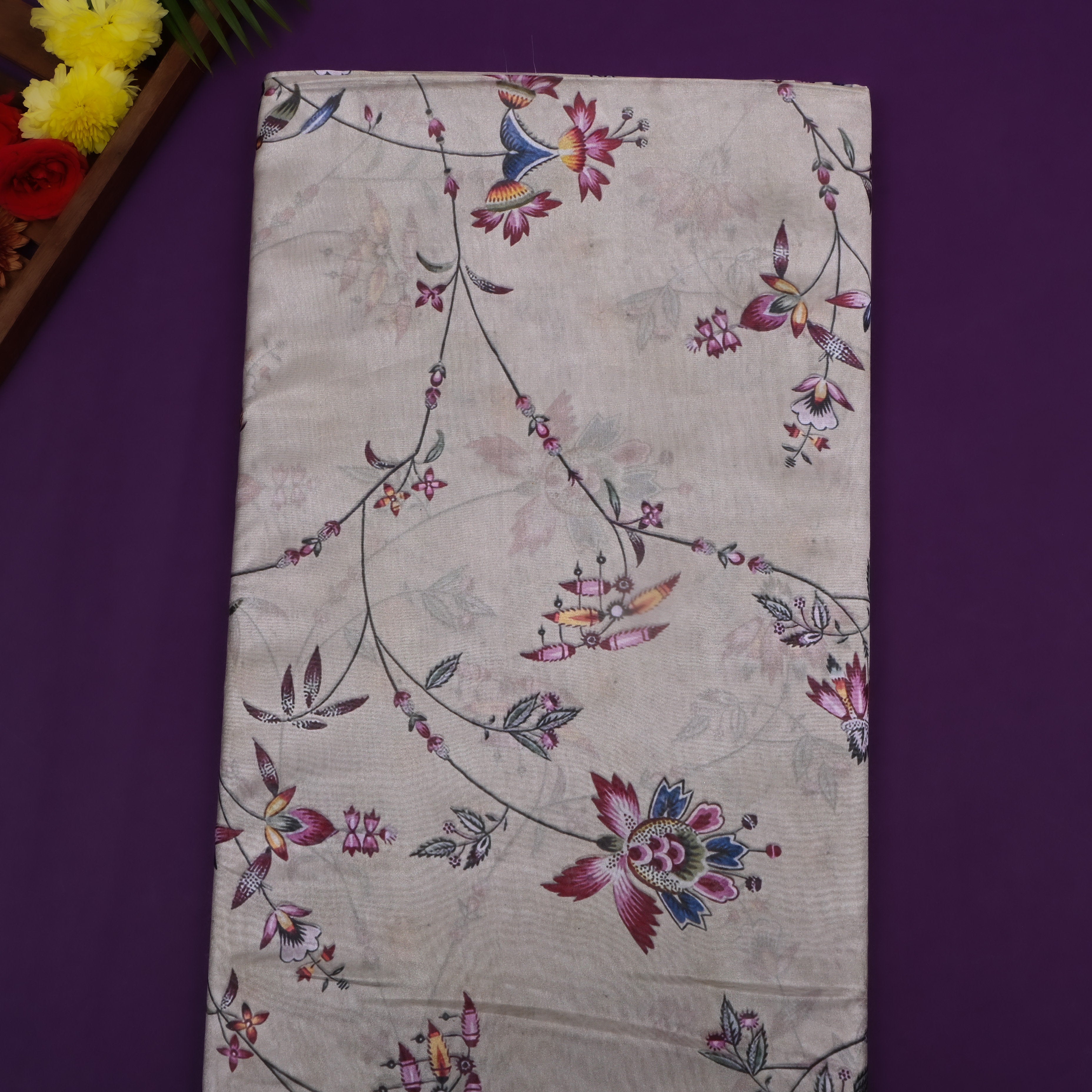 Off-White Printed Floral Silk Fabric