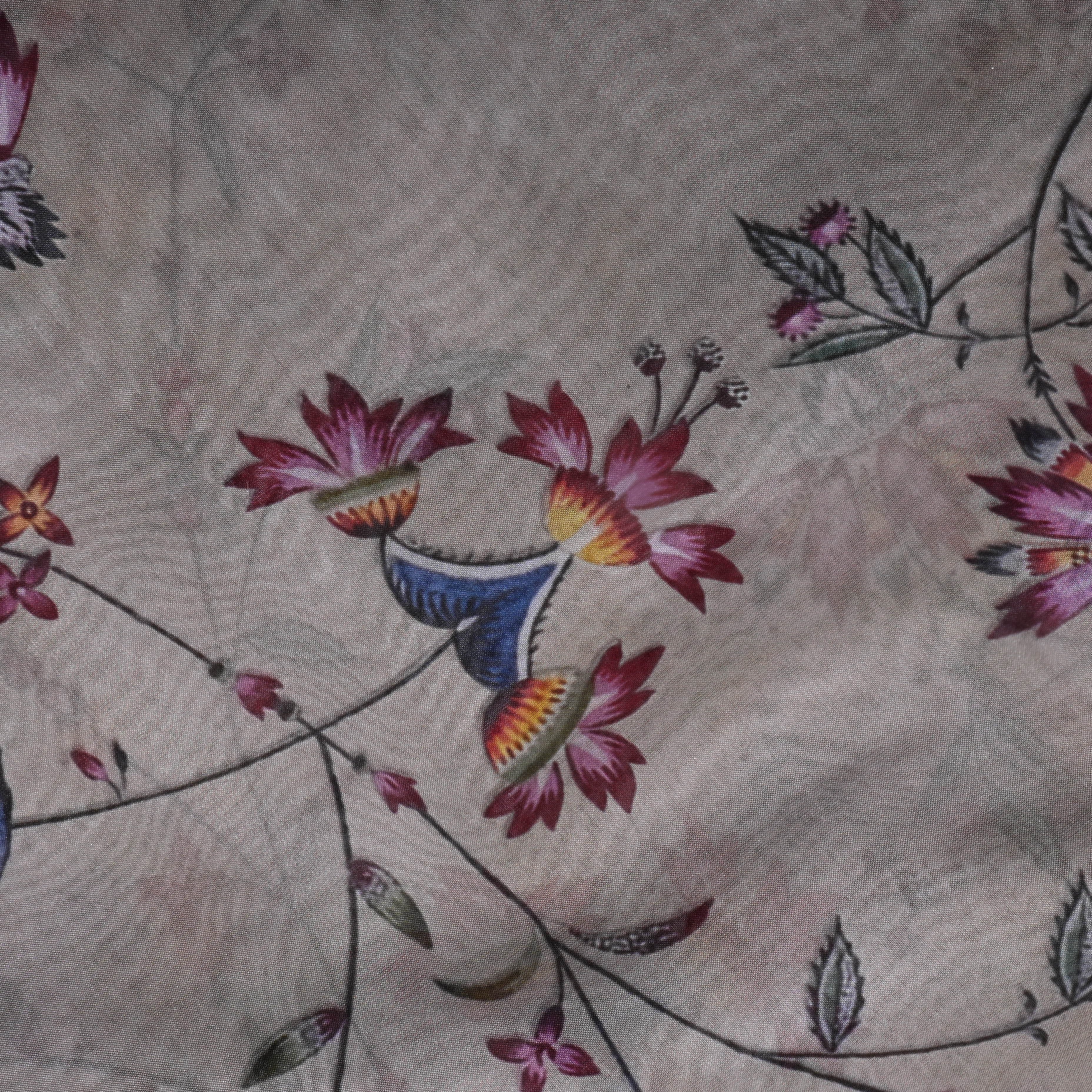 Off-White Printed Floral Silk Fabric