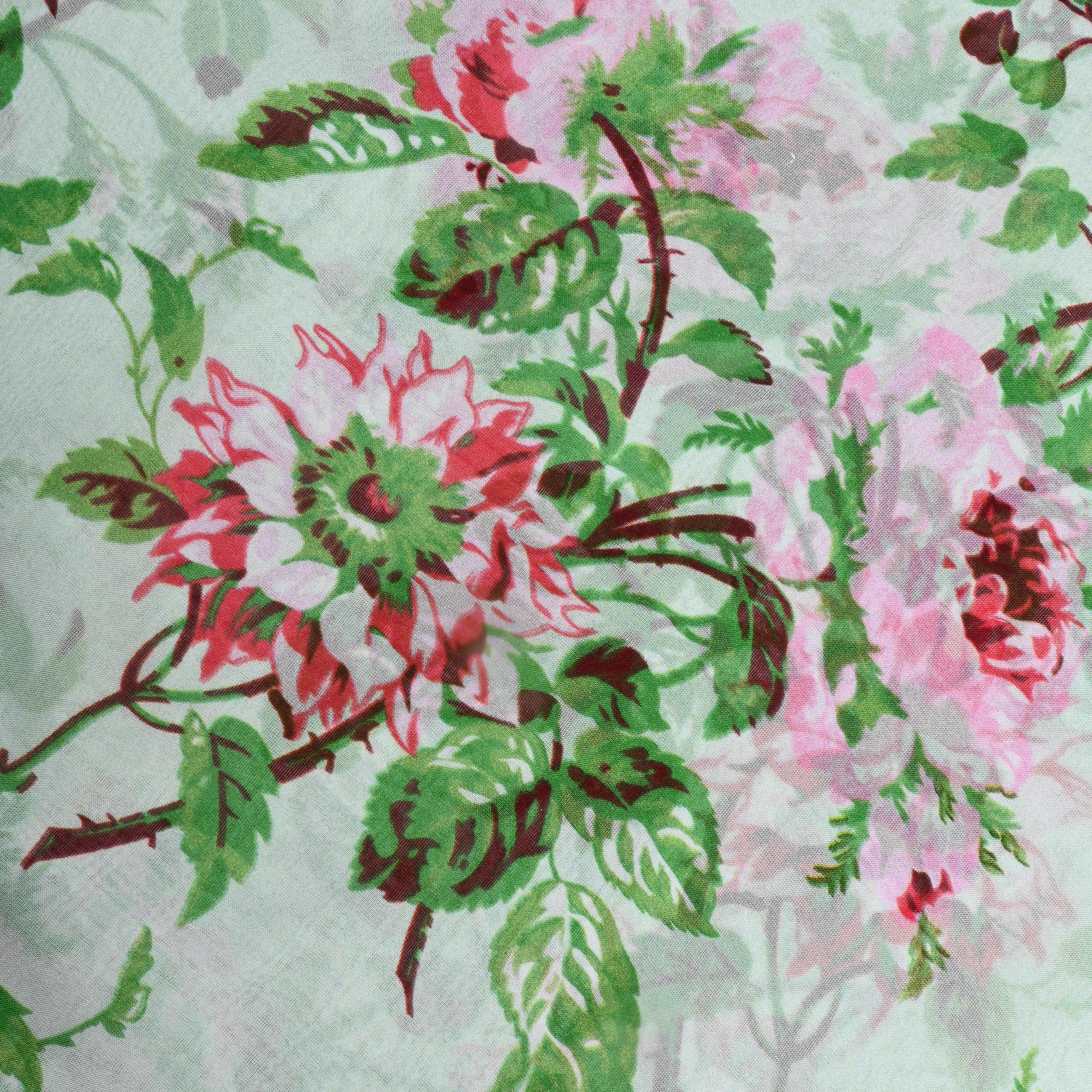 Light Pastel Green Chiffon With Floral Print