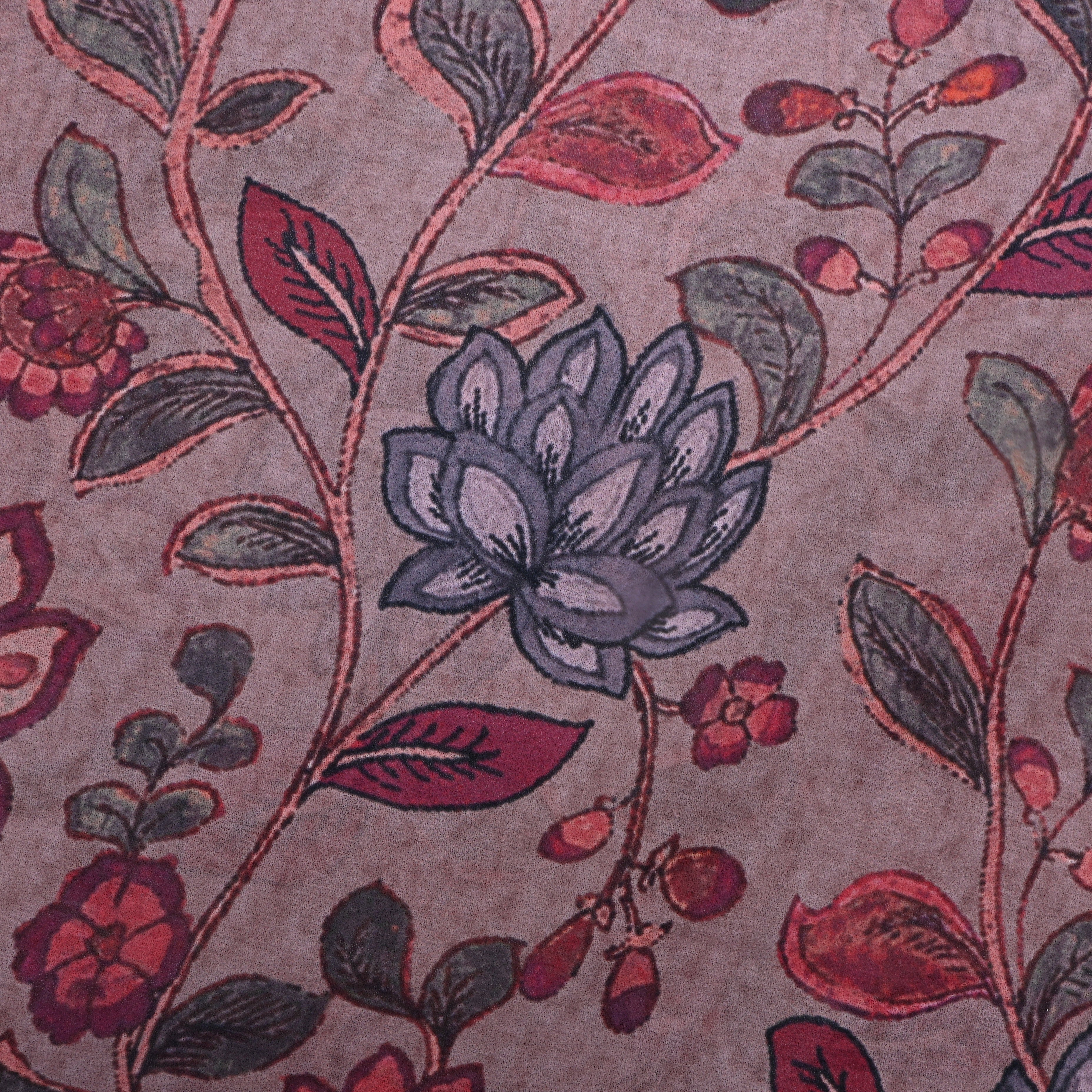Muted Purple Floral Printed Silk Fabric