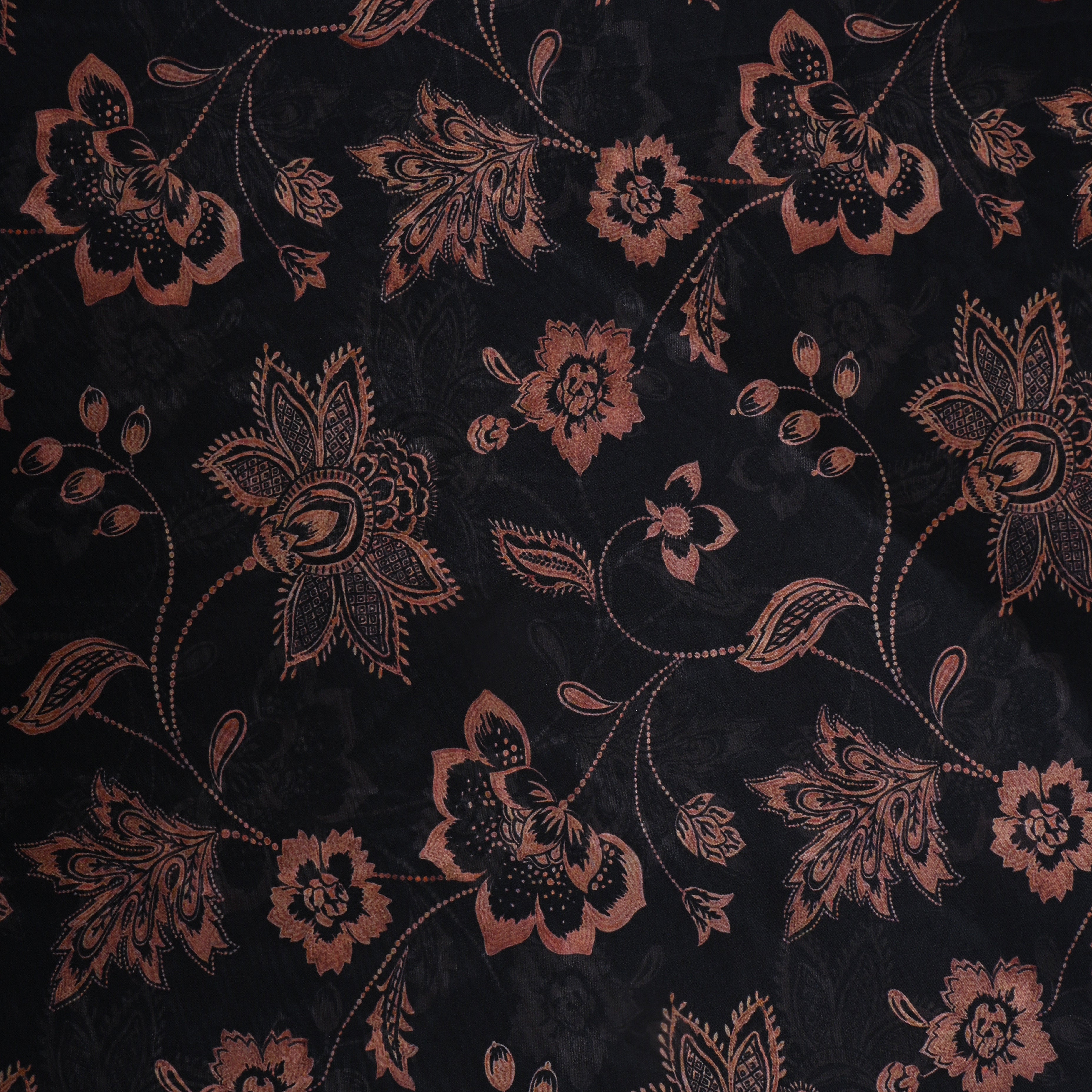 Black Floral Printed Silk Fabric