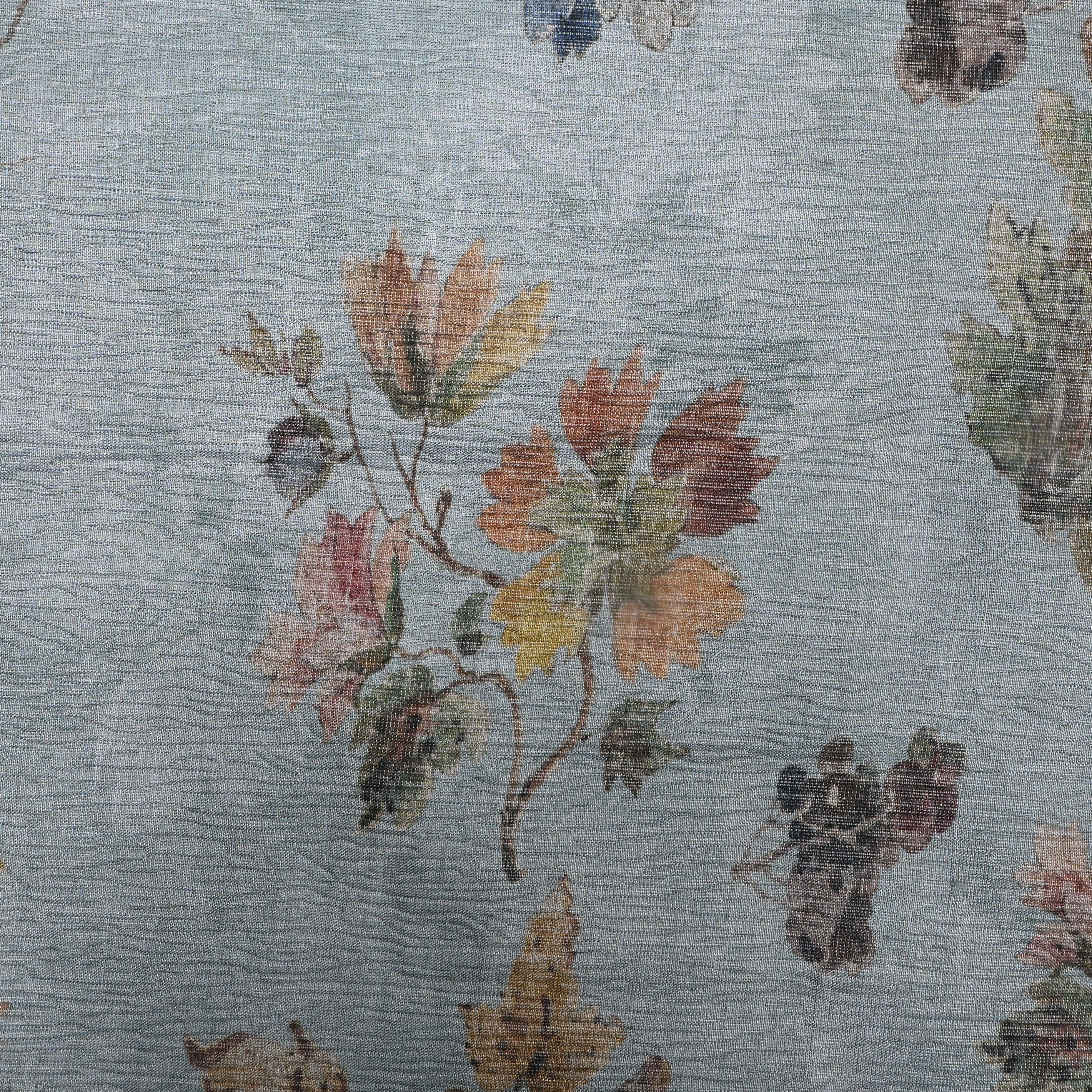 Gray Floral Printed Tissue Fabric