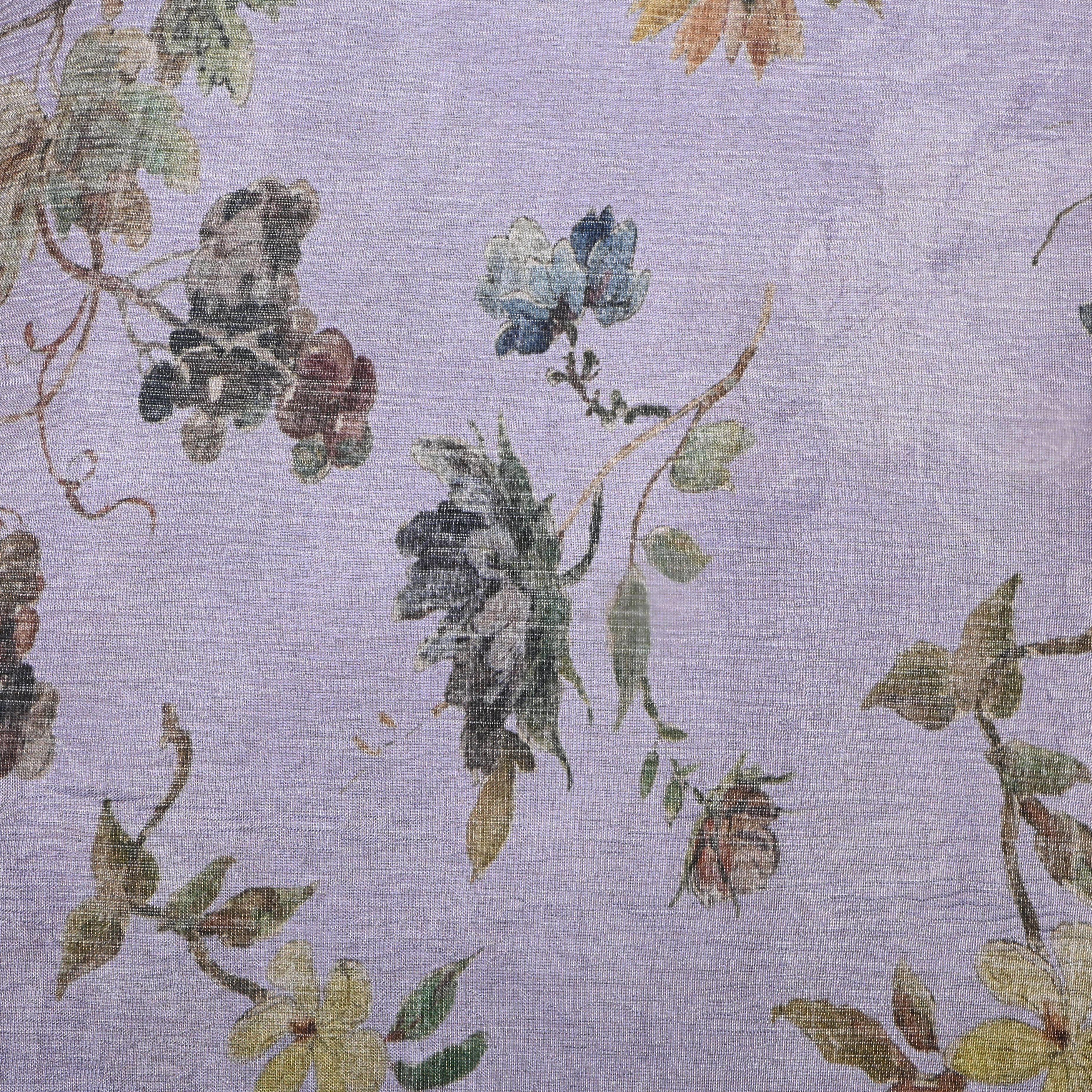 Lilac Floral Printed Tissue Fabric