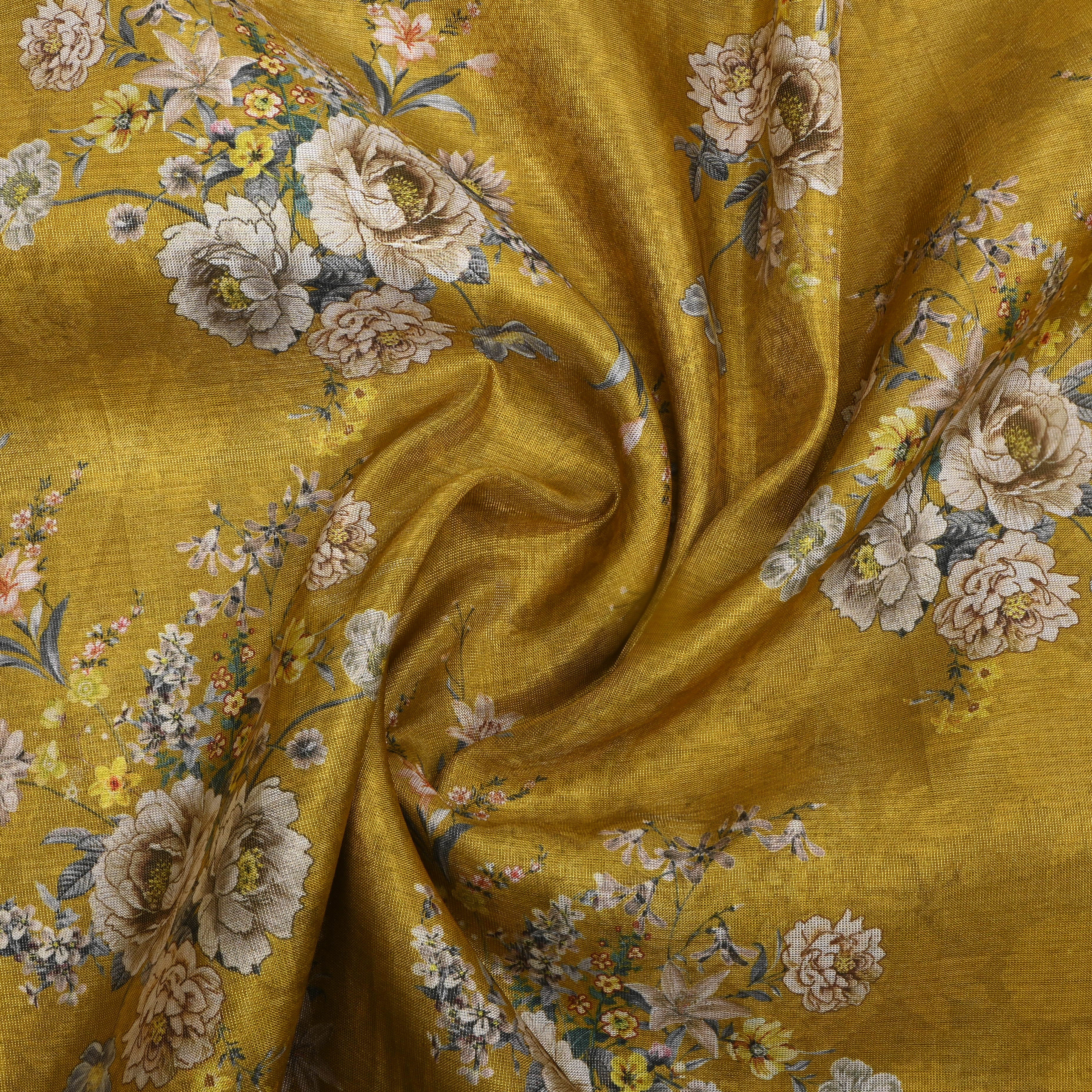 Sunflower Yellow Floral Printed Tissue Fabric