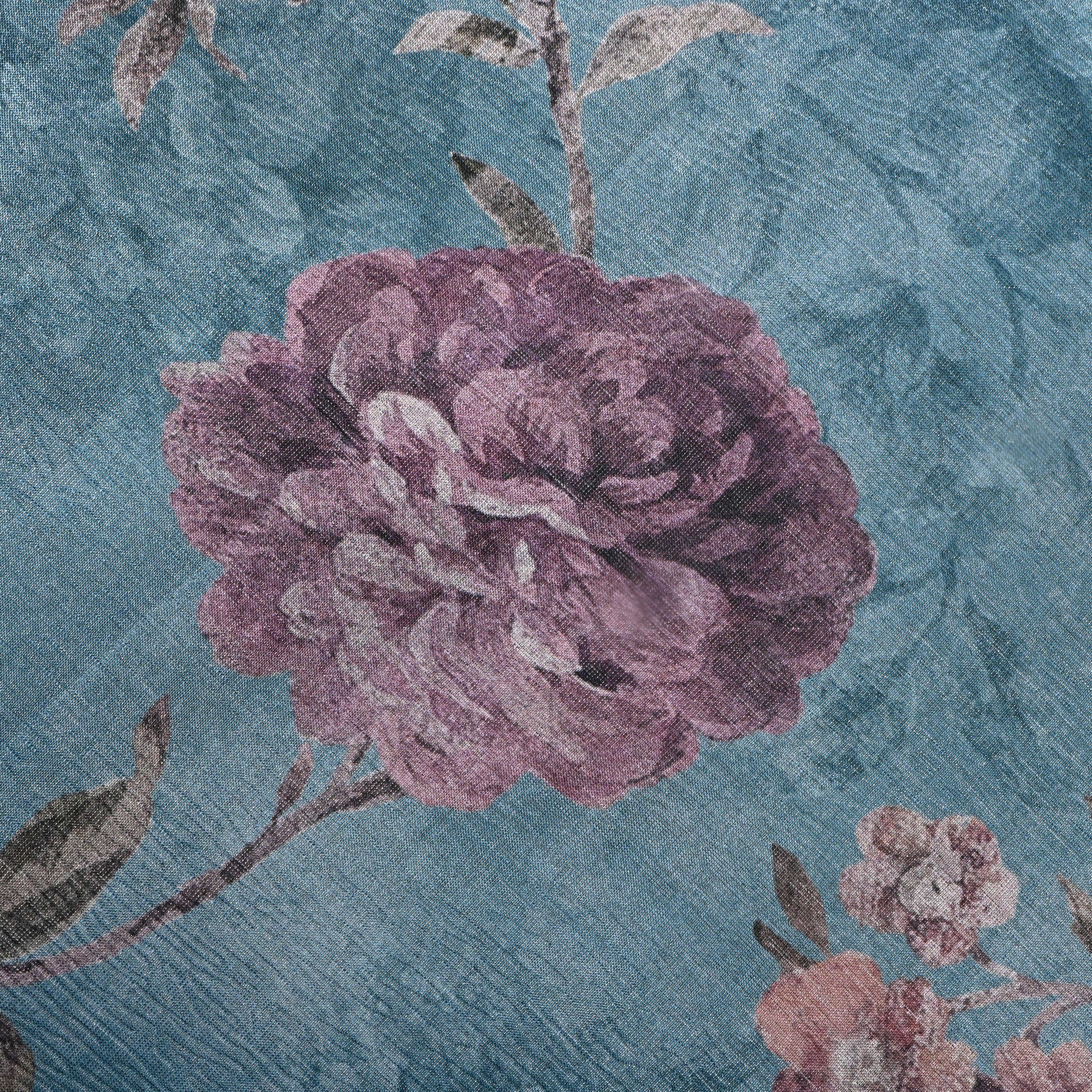 Slate Gray Floral Printed Tissue Fabric