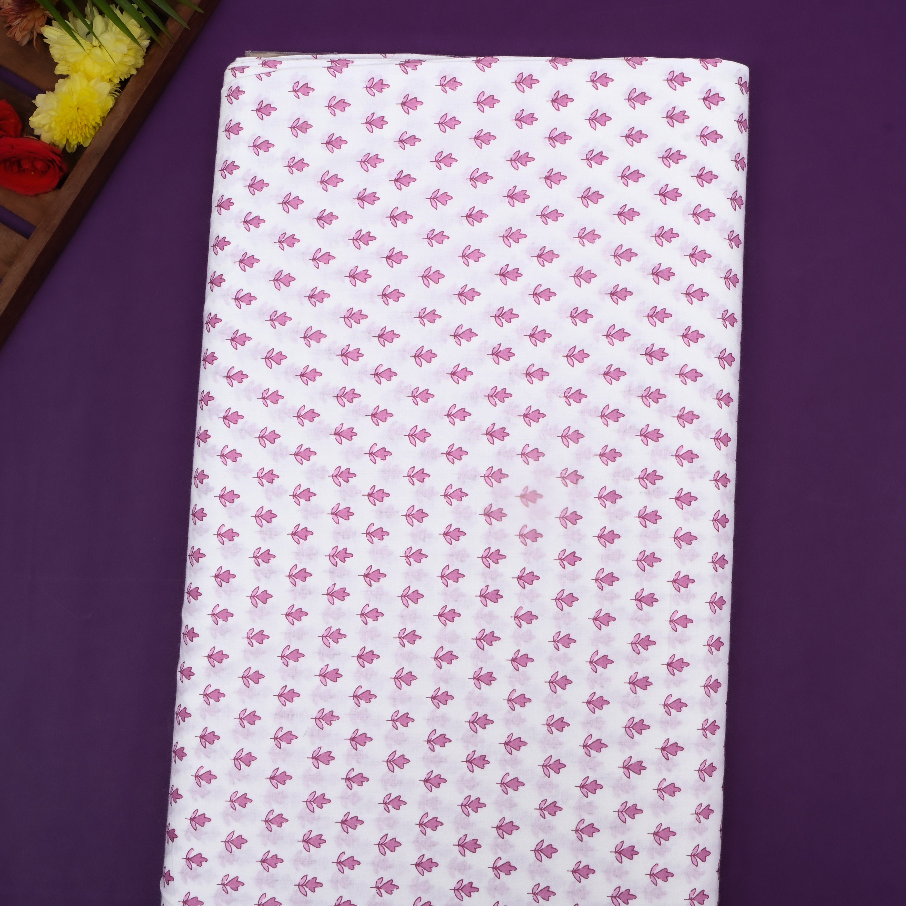 White Floral Printed Cotton Fabric