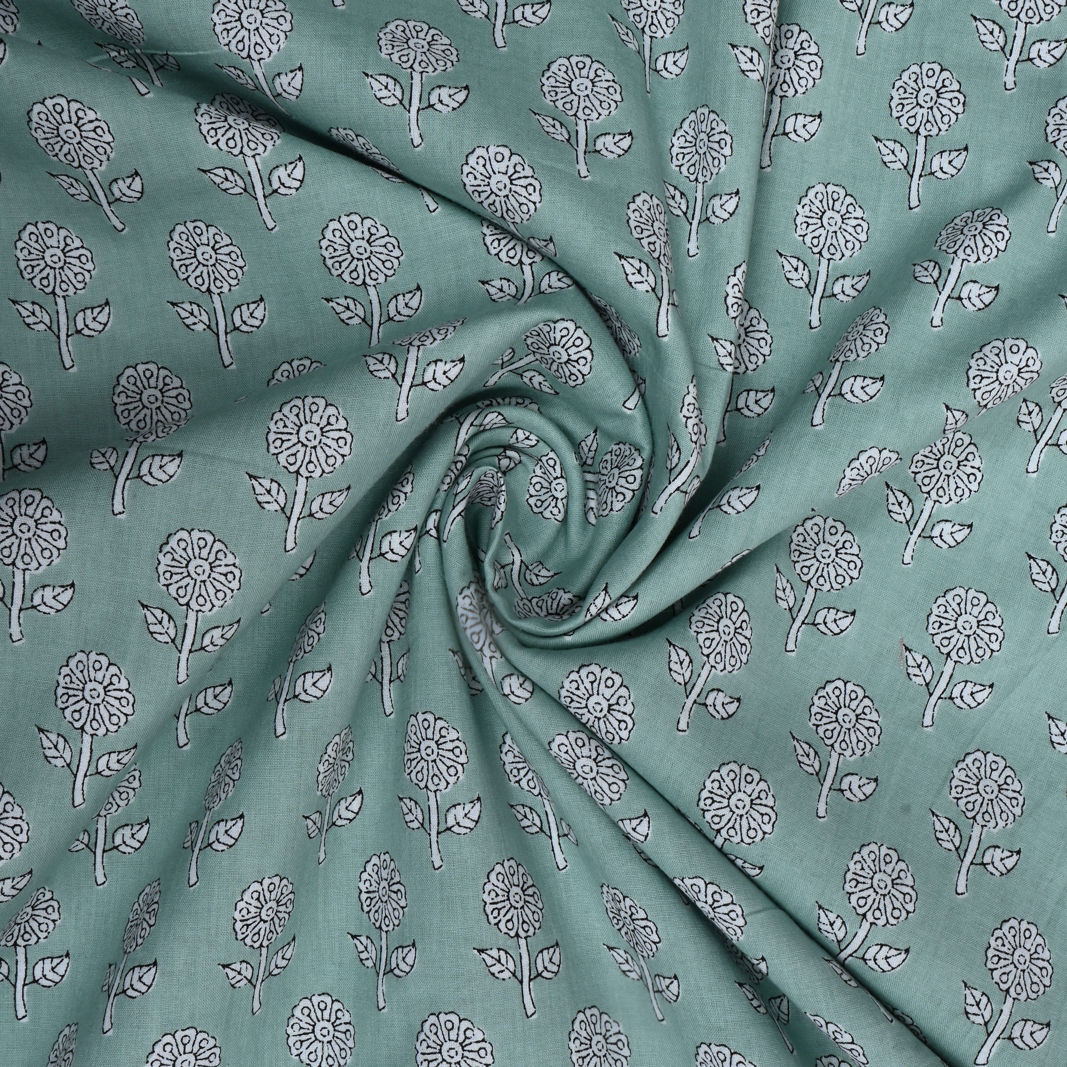 Pastel Blue Floral Printed Cotton Fabric