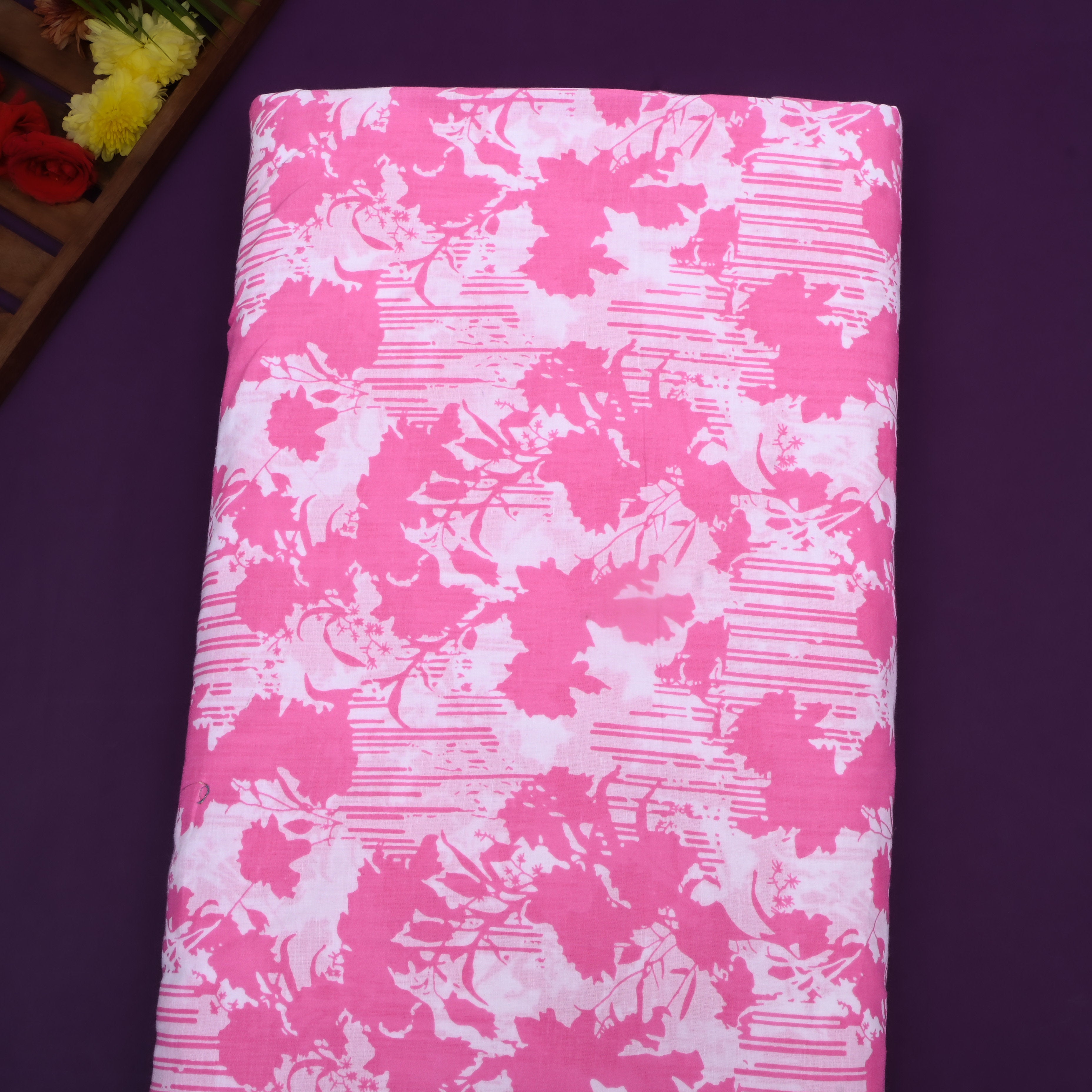 Soft Ultra Pink Floral Printed Cotton Fabric