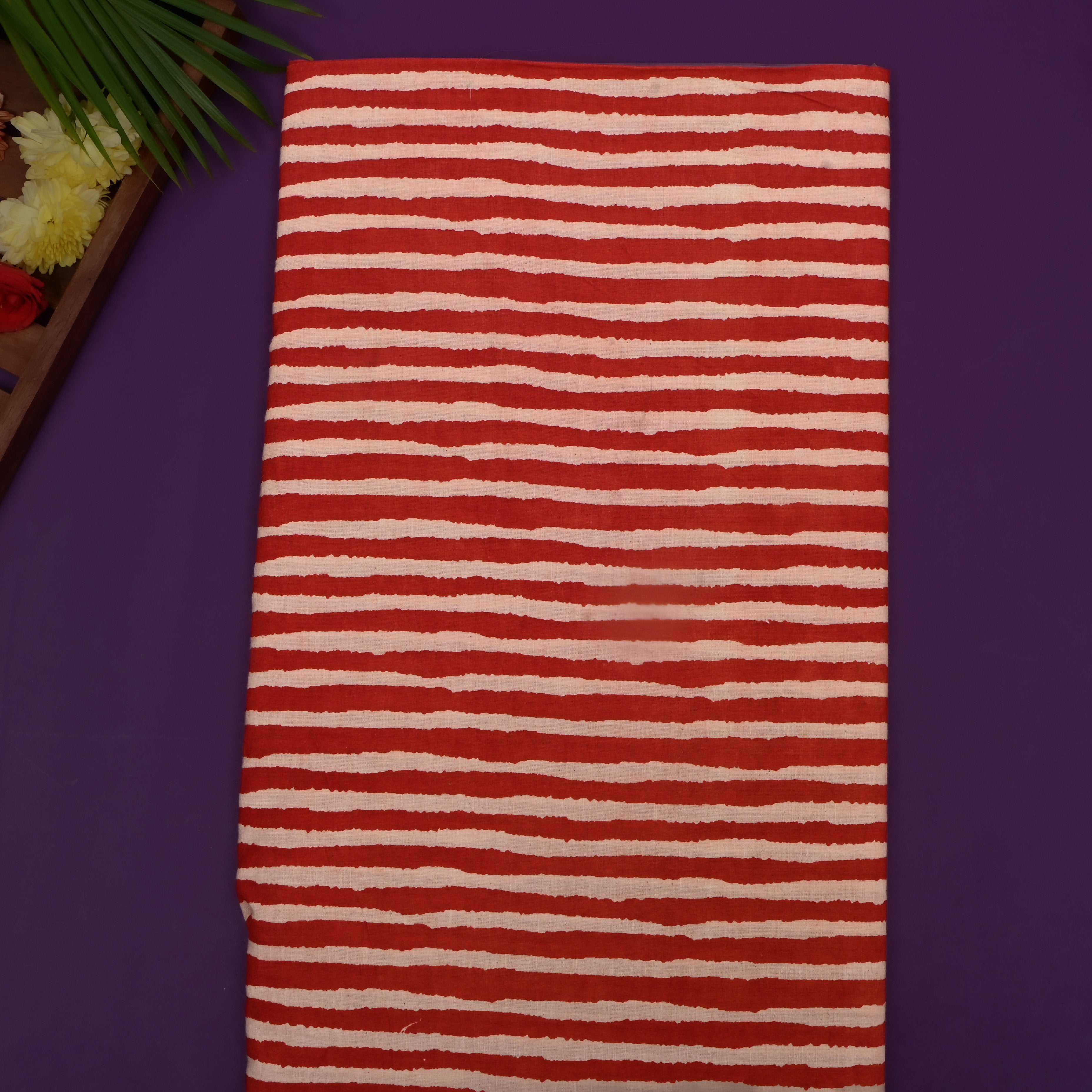 Red Striped Printed Cotton Fabric