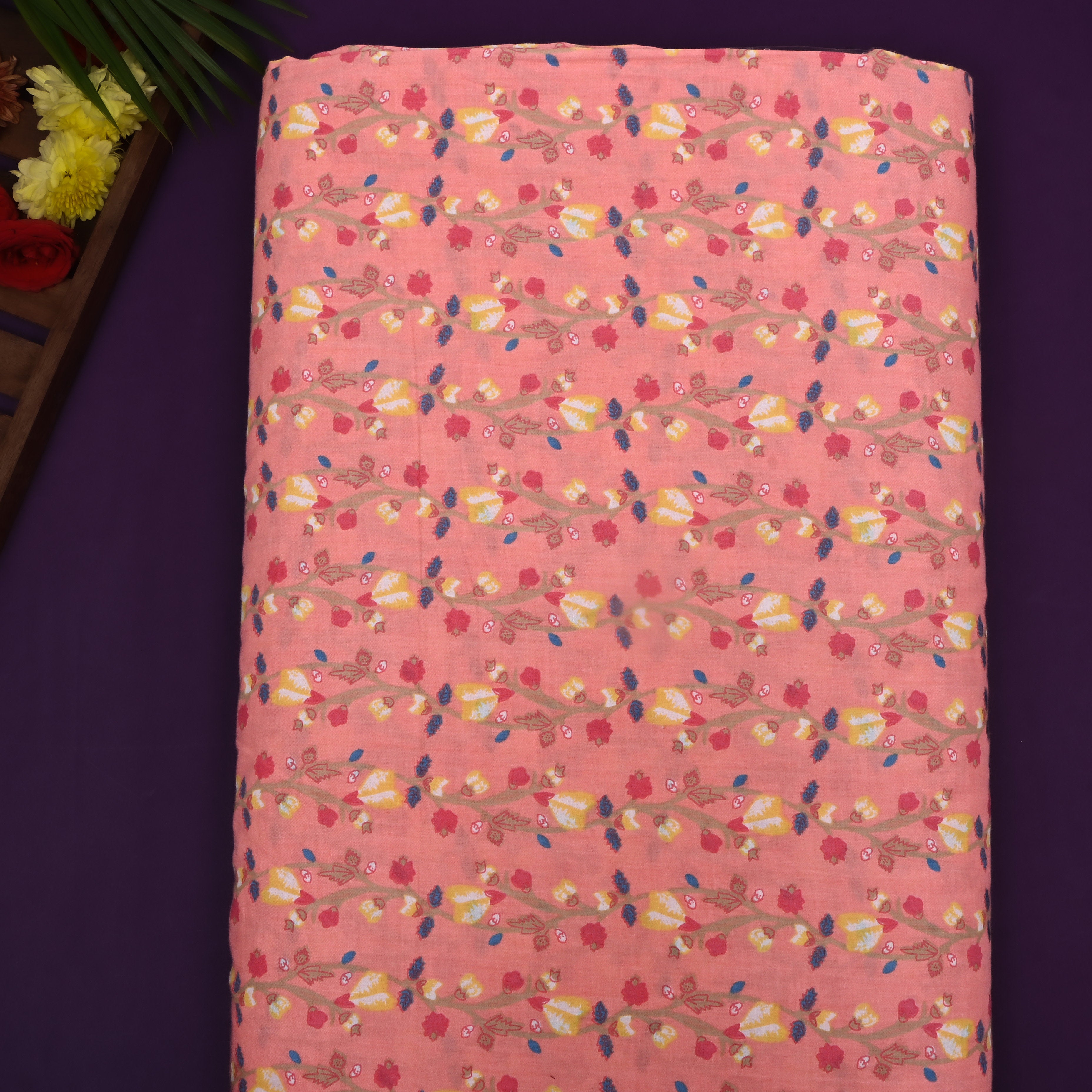 Light Coral Pink Floral Printed Cotton Fabric