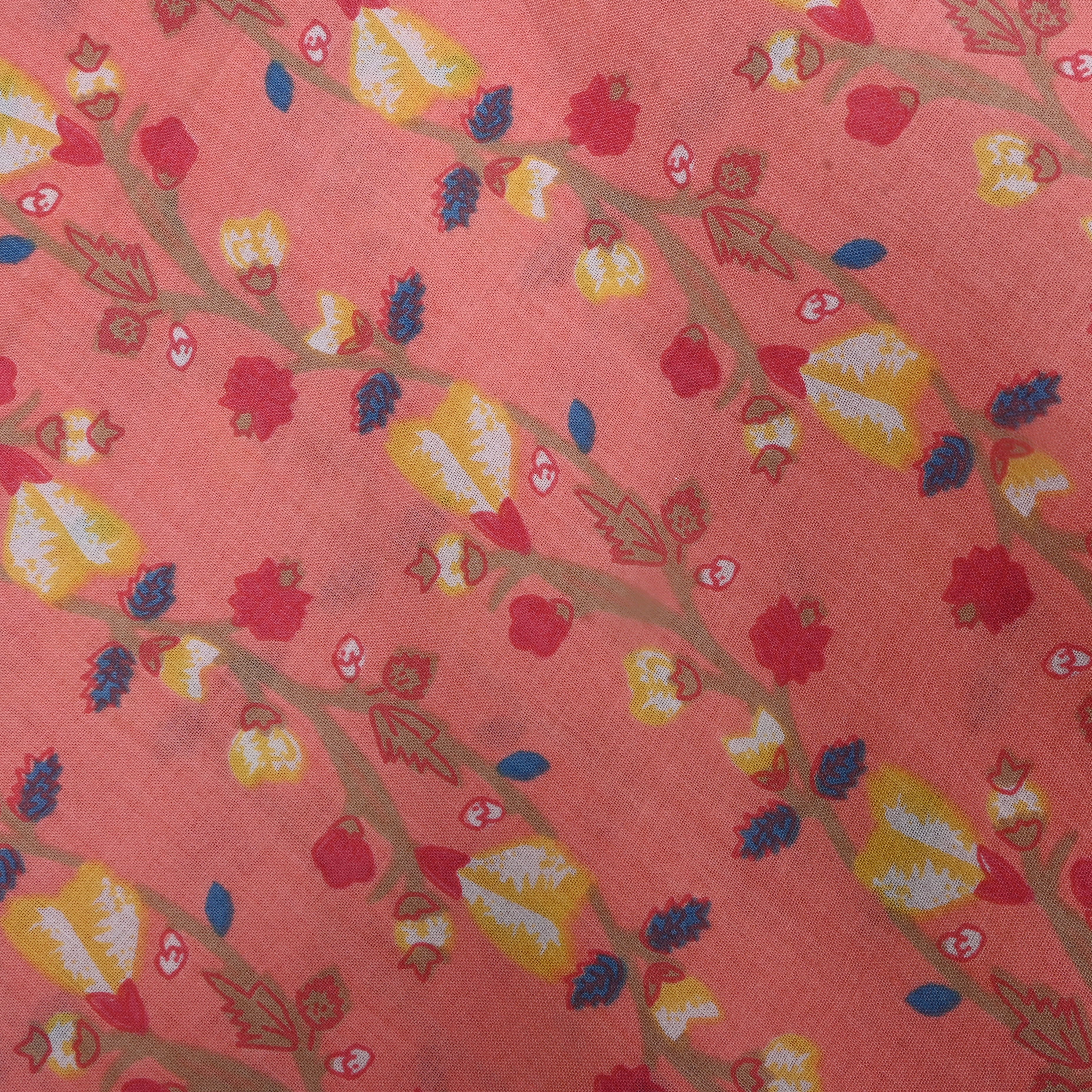 Light Coral Pink Floral Printed Cotton Fabric