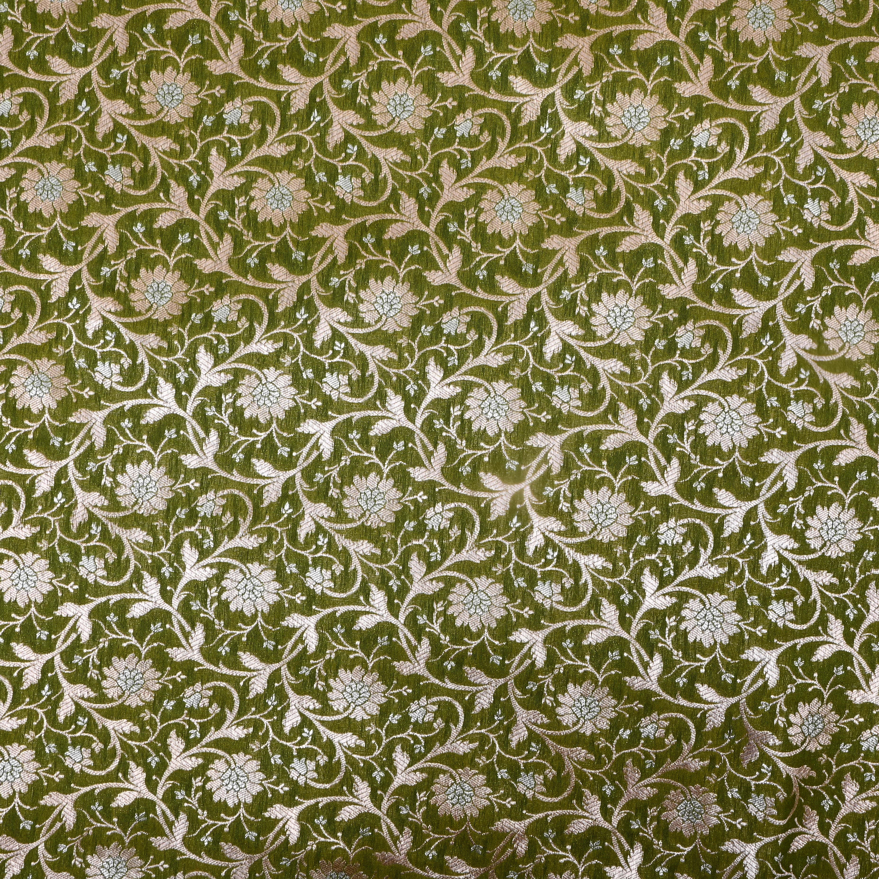 Moss Green Zari Weave Silk Fabric