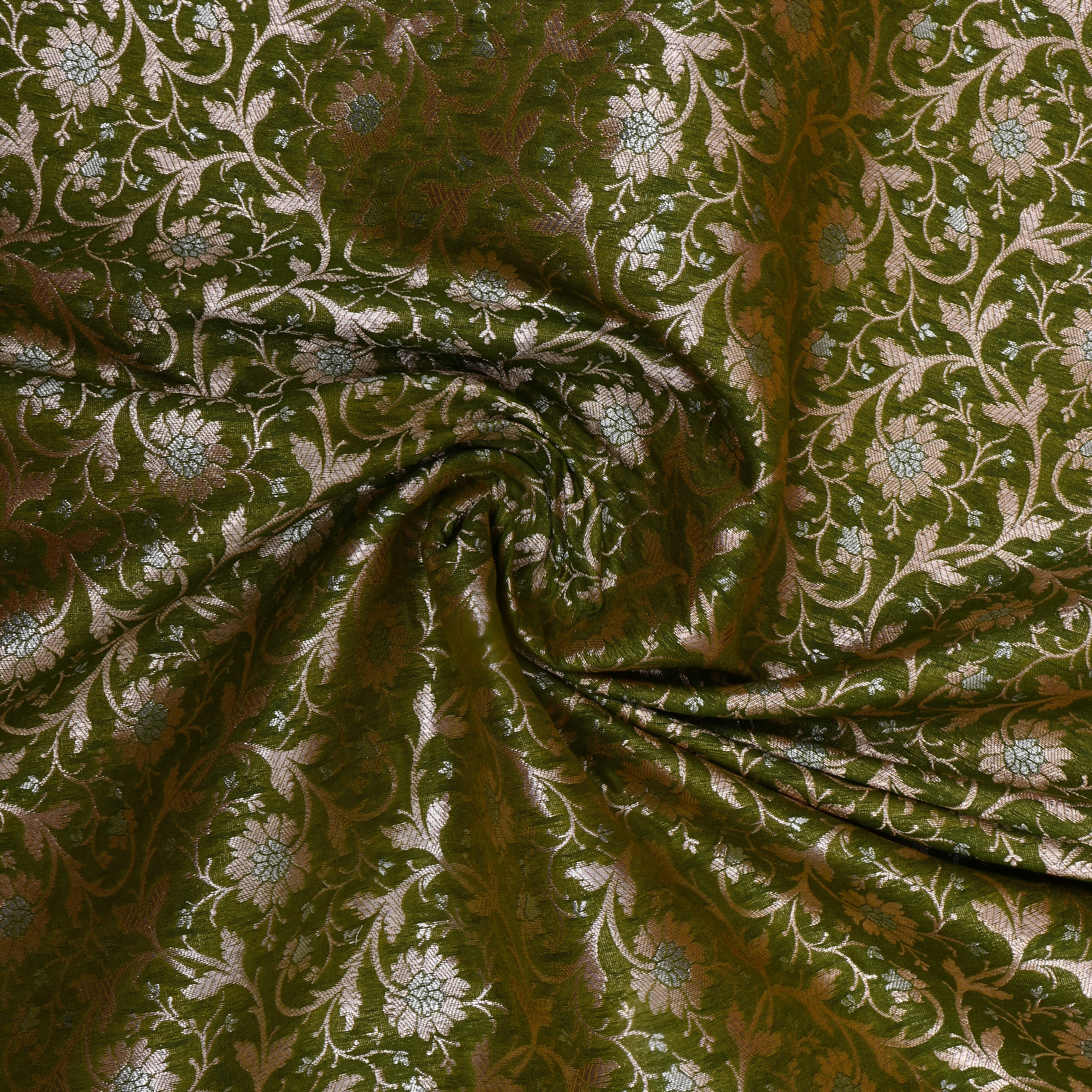 Moss Green Zari Weave Silk Fabric
