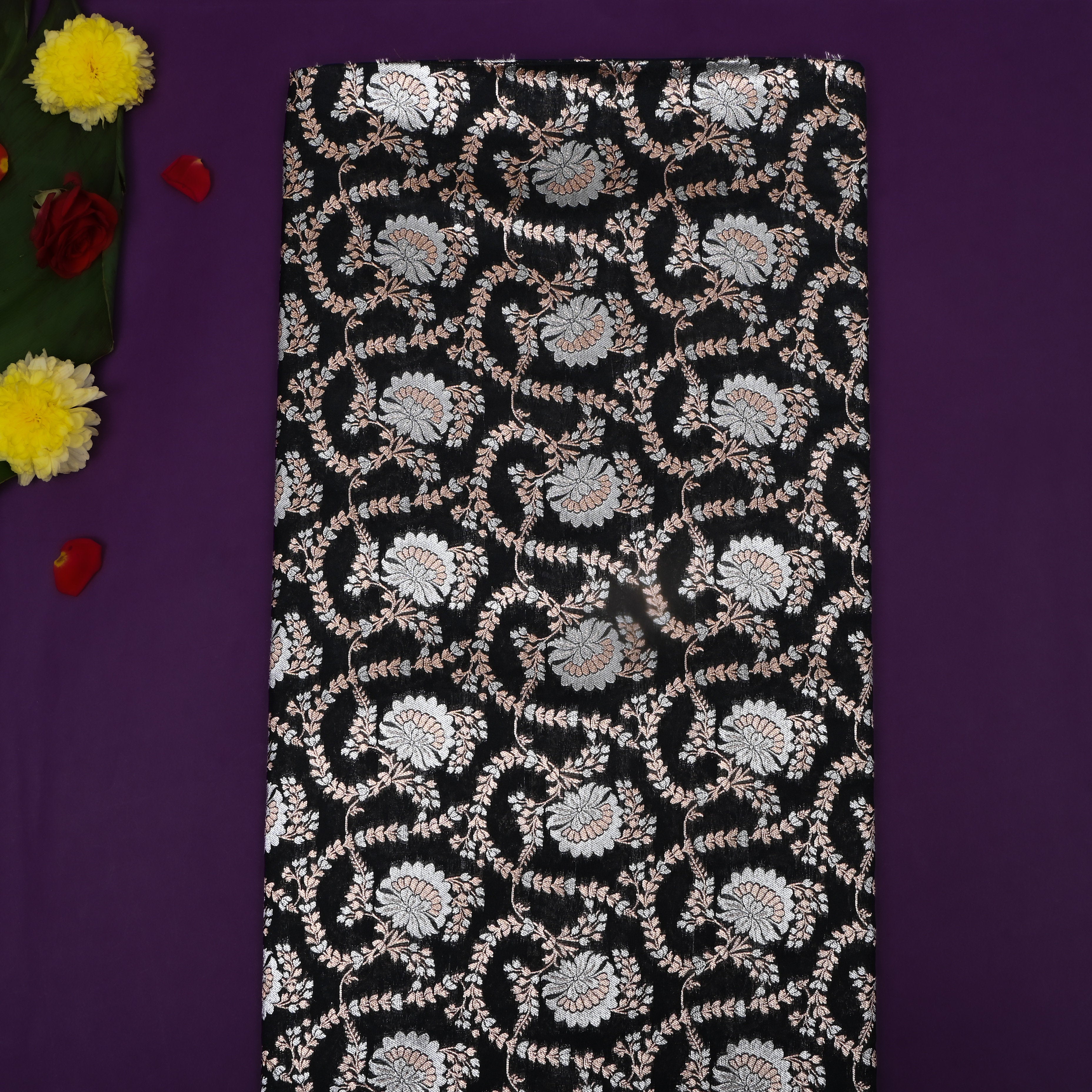 Black Zari Weave Satin Fabric