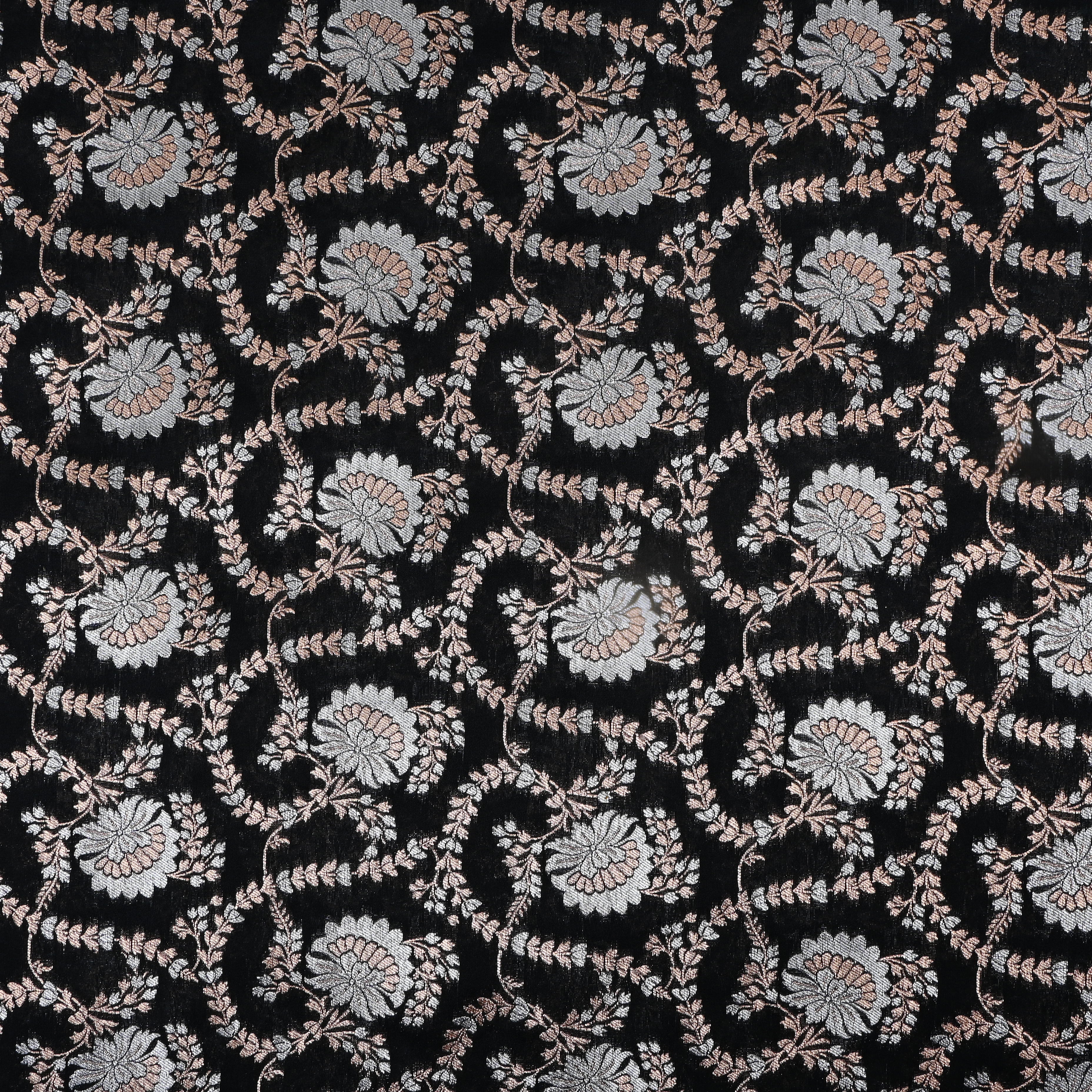 Black Zari Weave Satin Fabric
