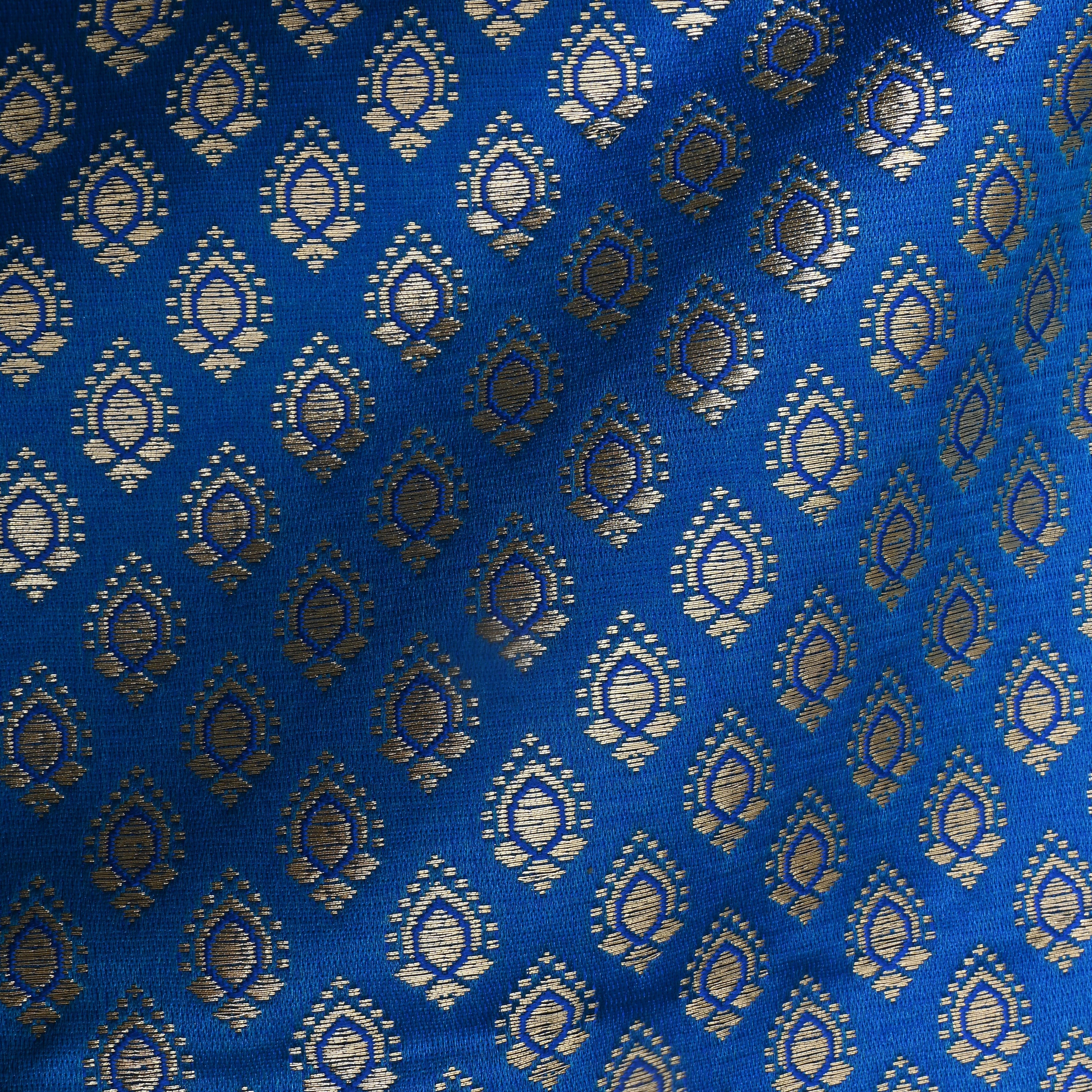 Azure Blue Floral Jamawar Satin Fabric