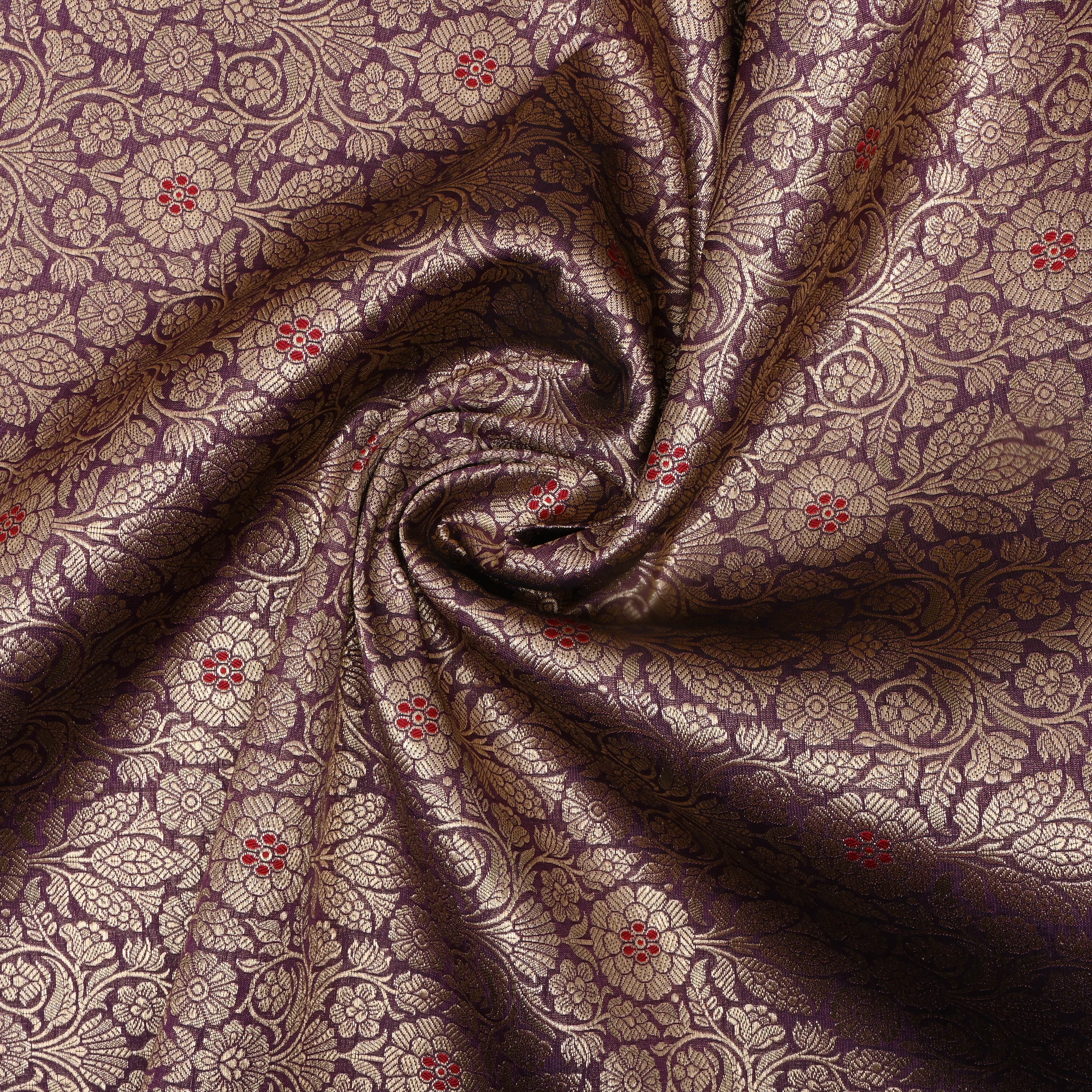 Rich Purple Floral Jamawar Silk Fabric