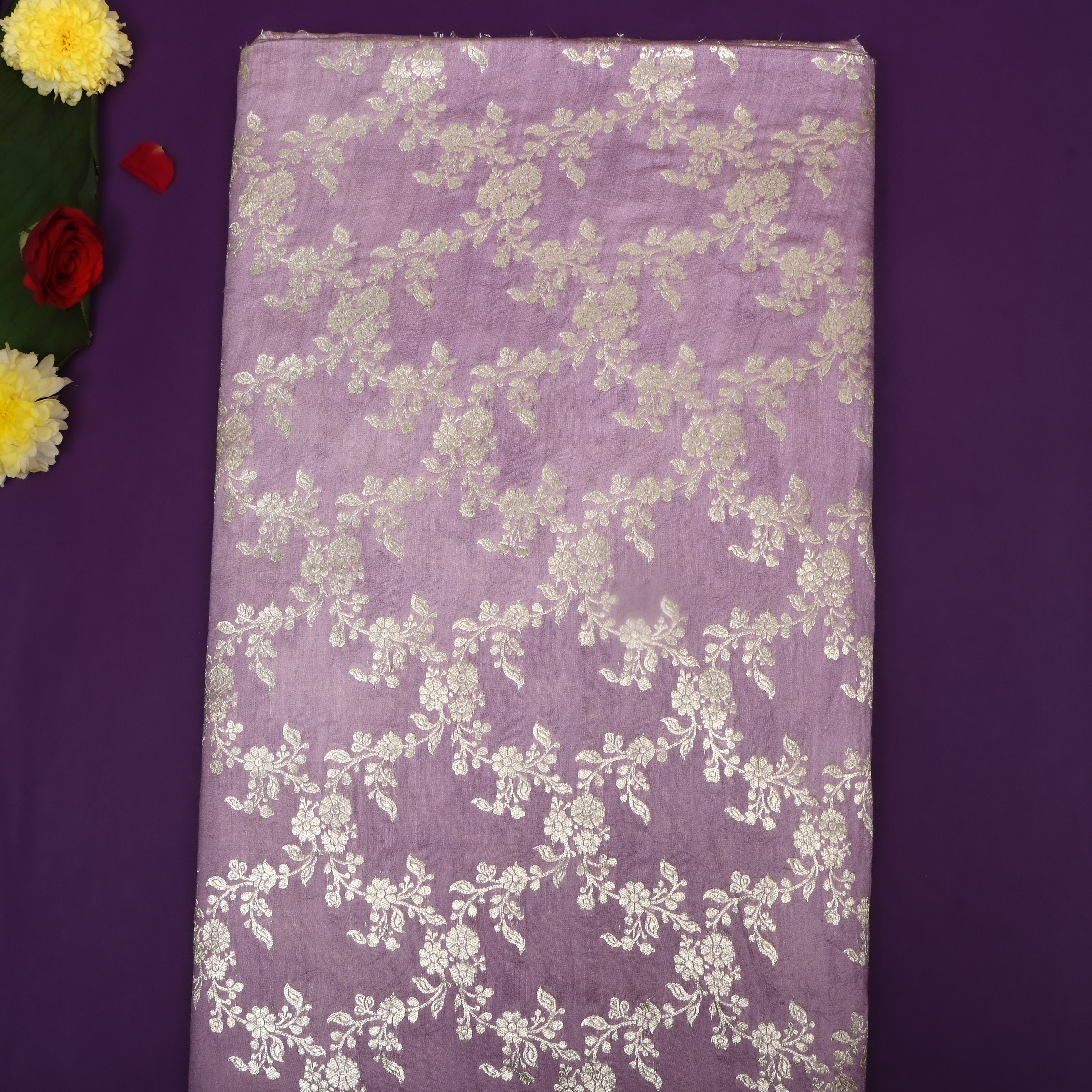 Periwinkle Purple Floral Jamawar Silk Fabric
