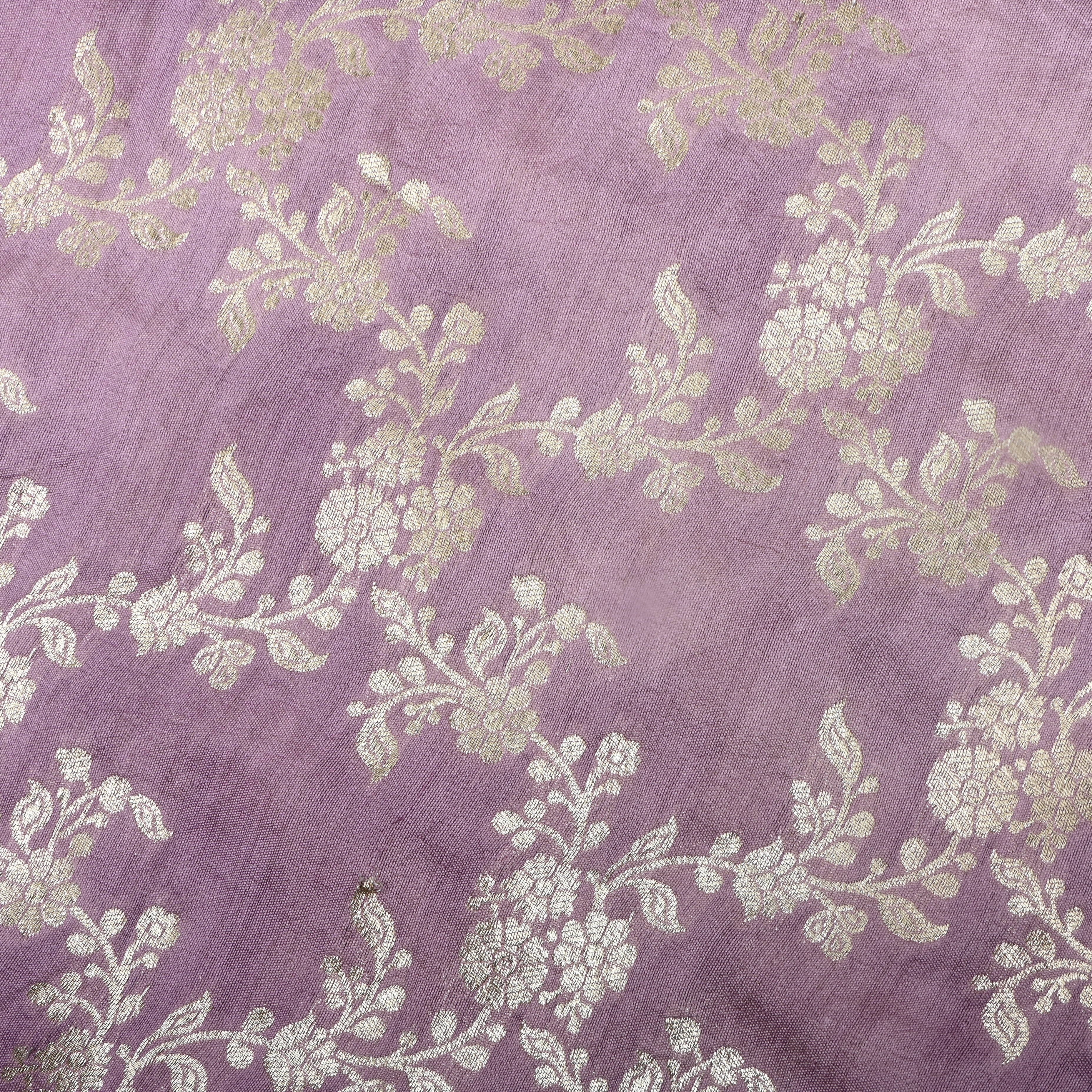 Periwinkle Purple Floral Jamawar Silk Fabric