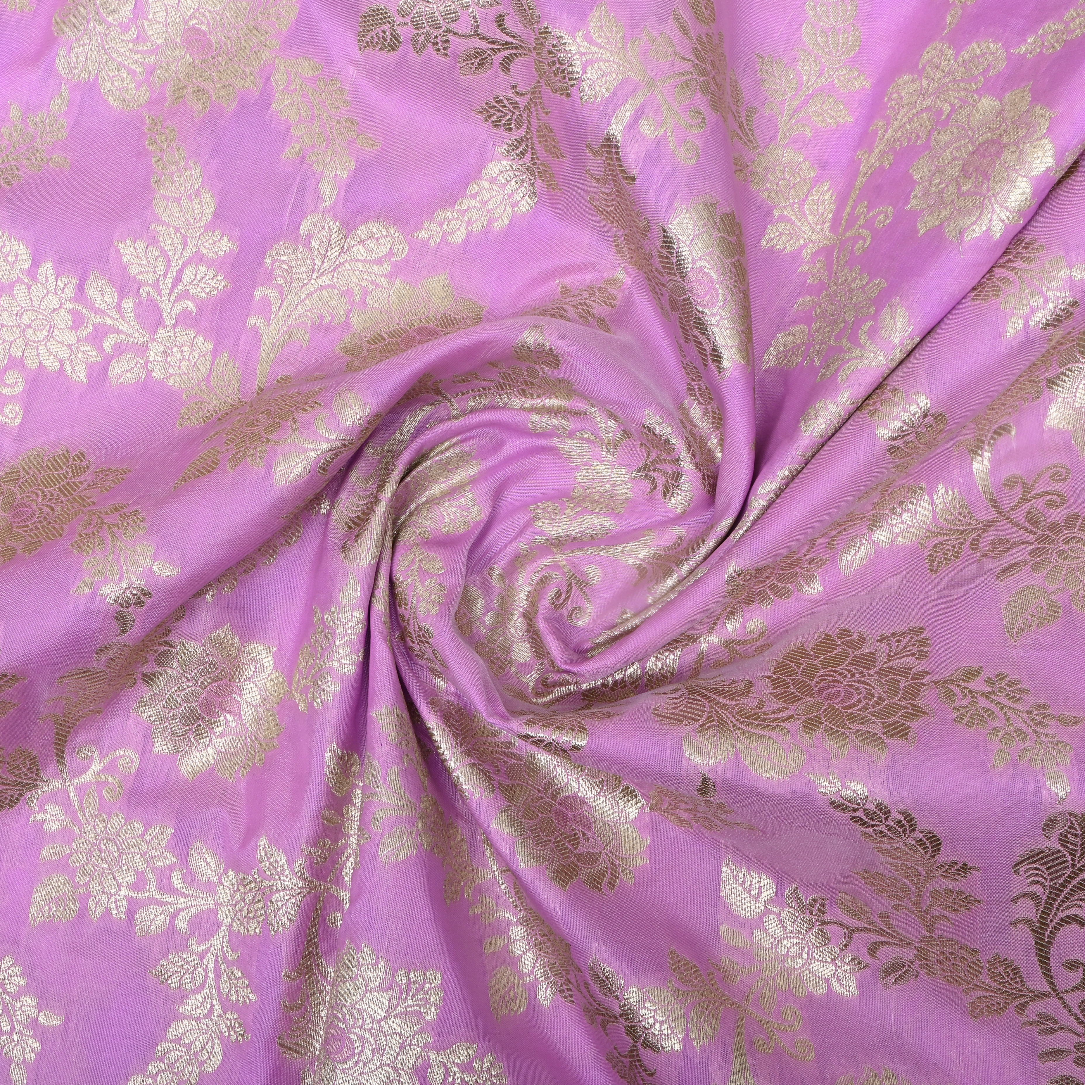 Rose Pink Floral Zari Jamawar Silk Fabric