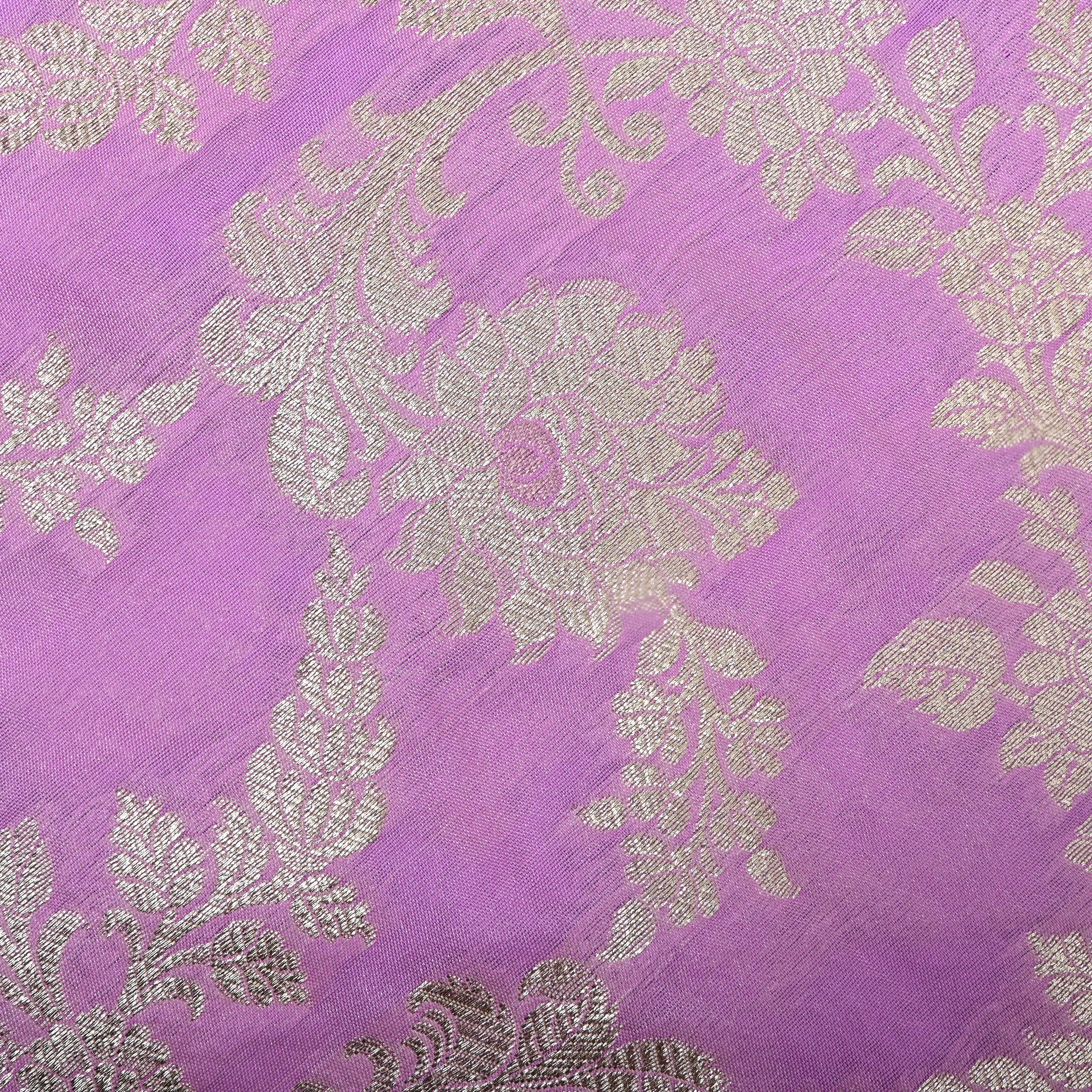 Rose Pink Floral Zari Jamawar Silk Fabric