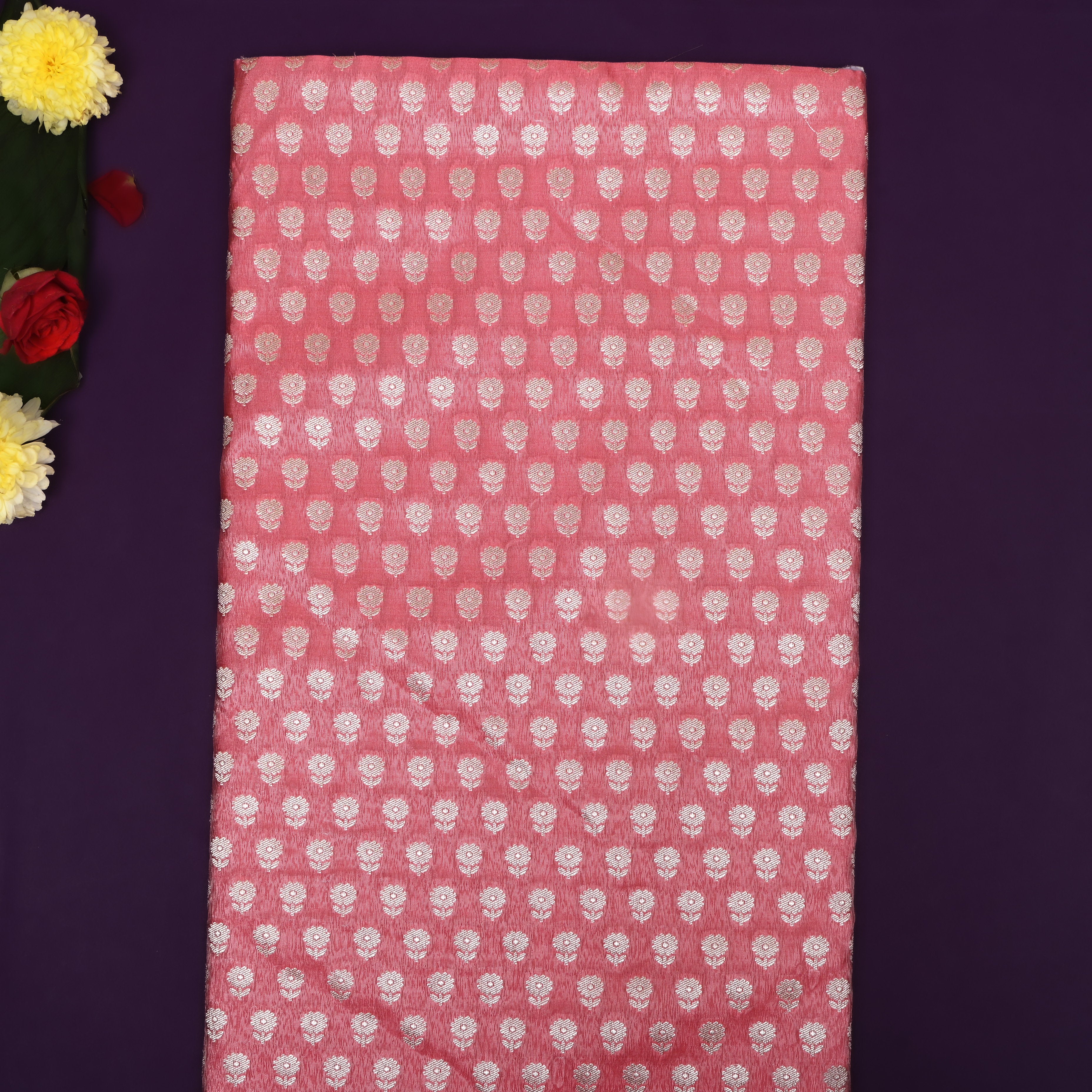 Pastel Pink Zari Weave Silk Fabric