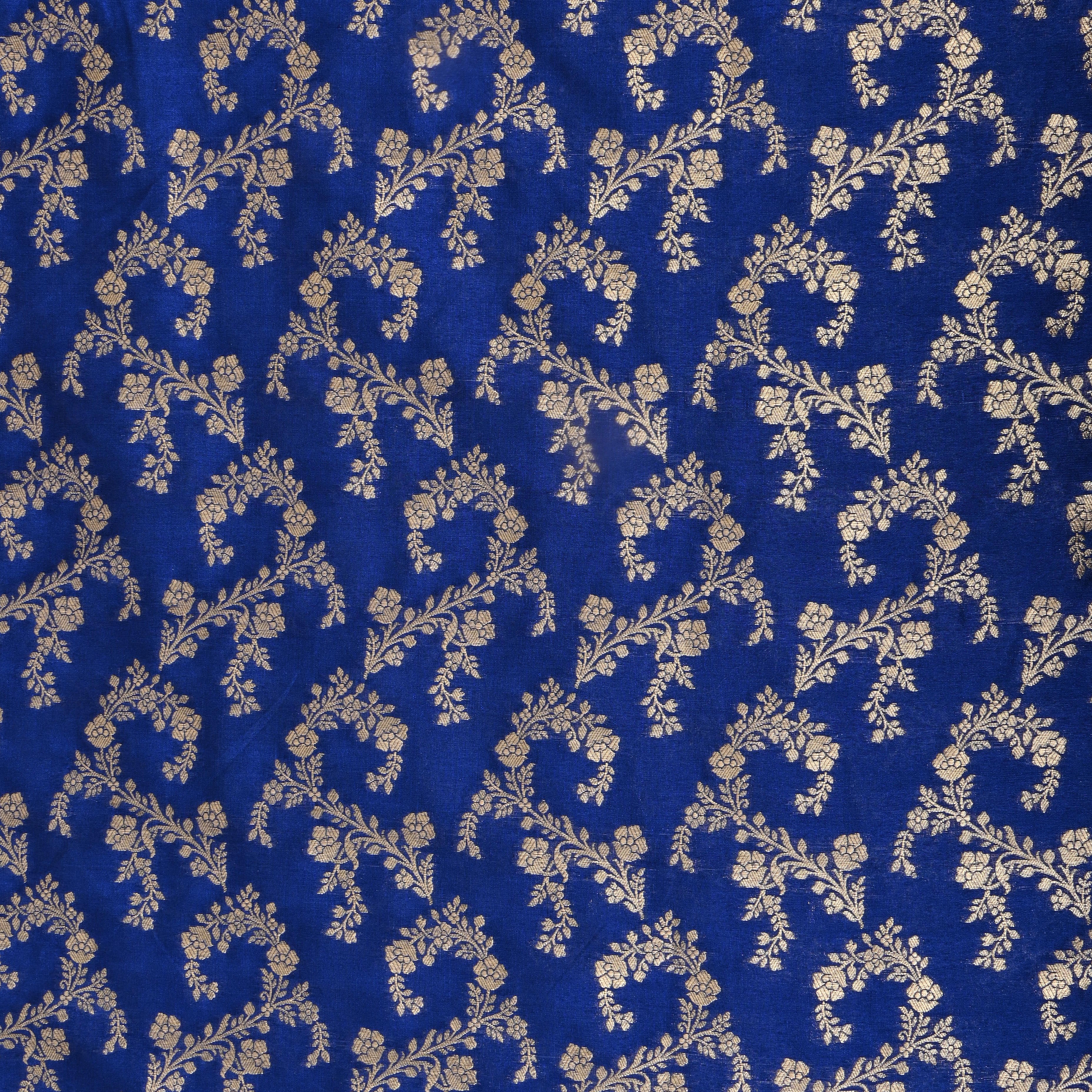 Azure Blue Floral Jaal Jamawar Silk Fabric
