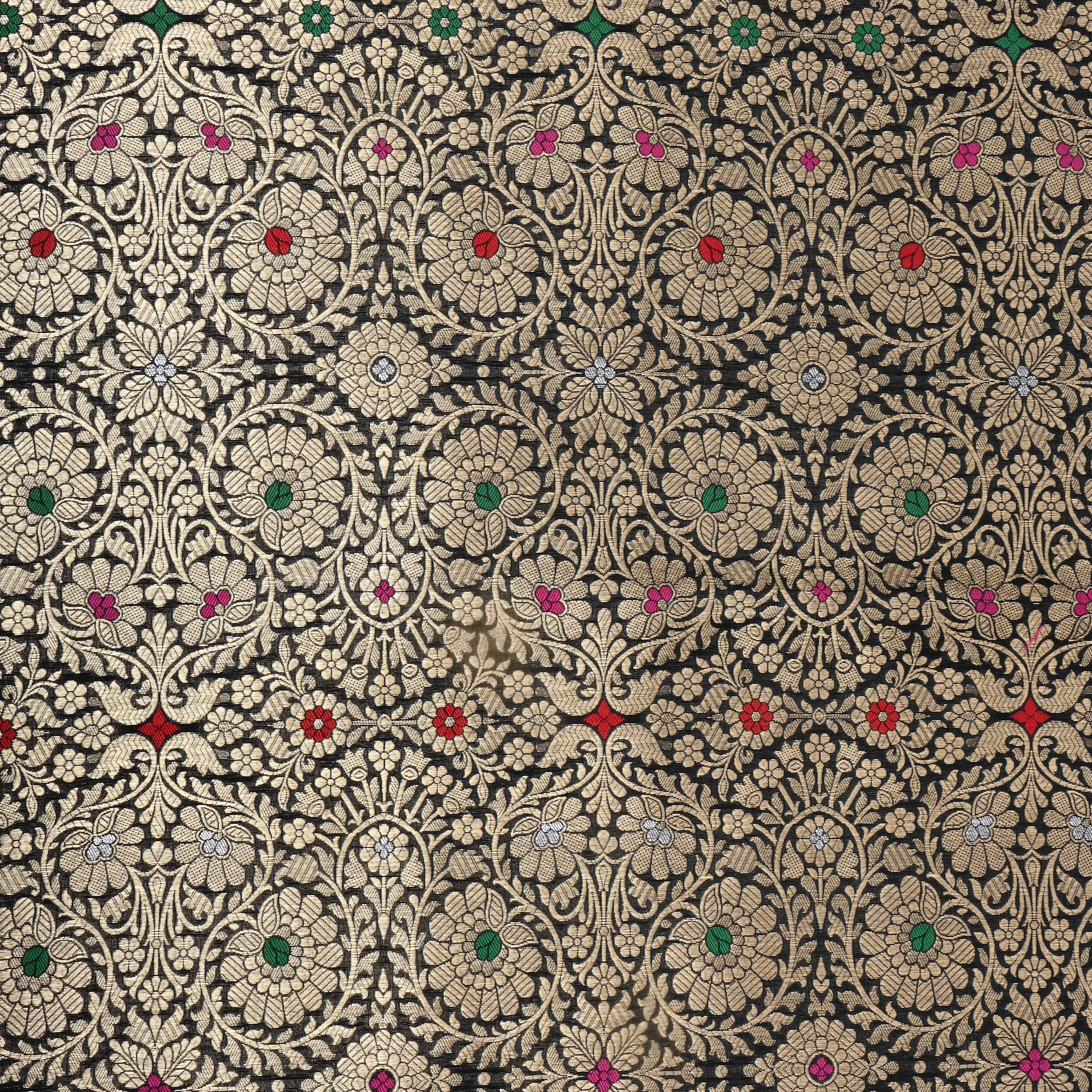 Black Floral Jamawar Silk Fabric