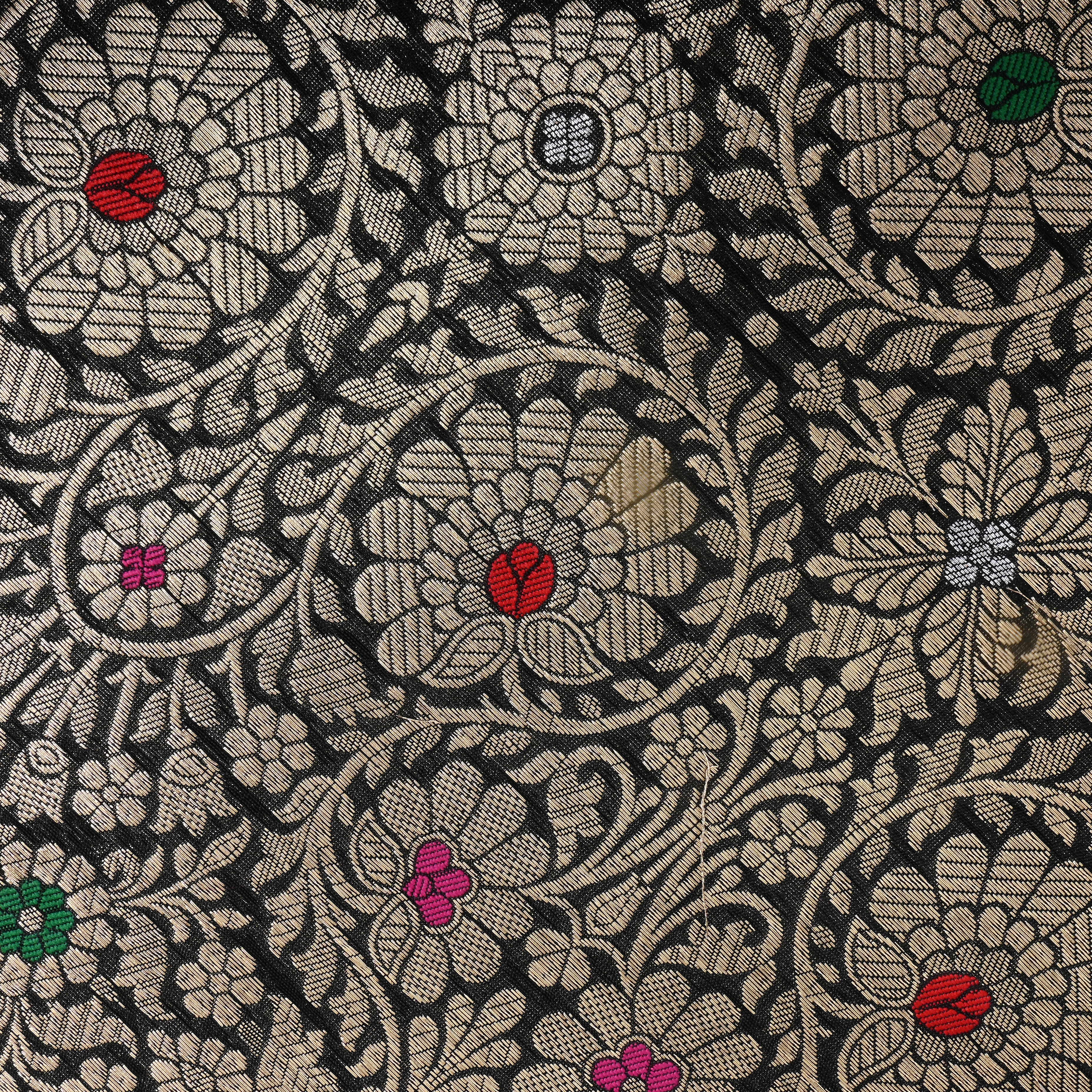 Black Floral Jamawar Silk Fabric
