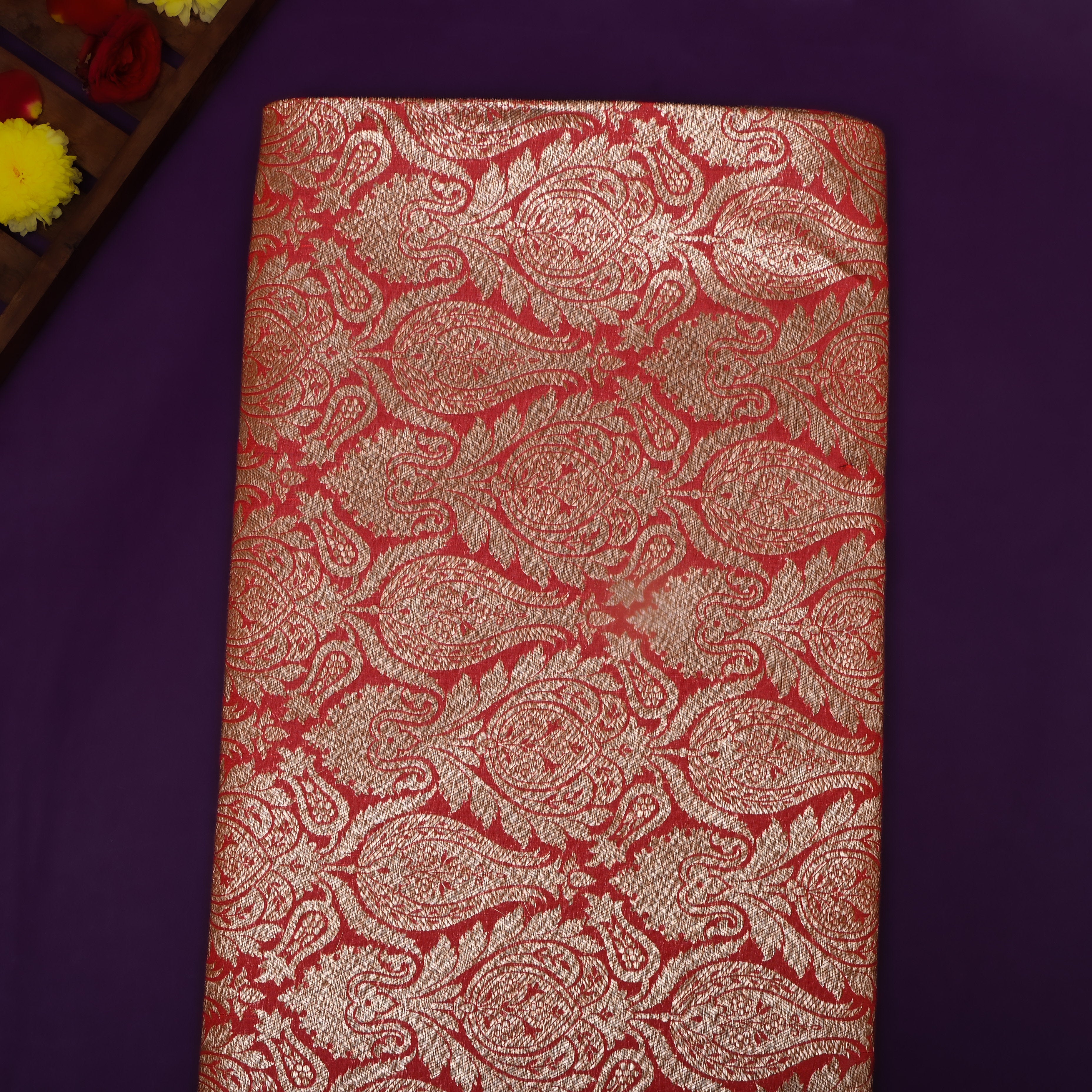 Crimson Red Zari Woven Jamawar Silk Fabric