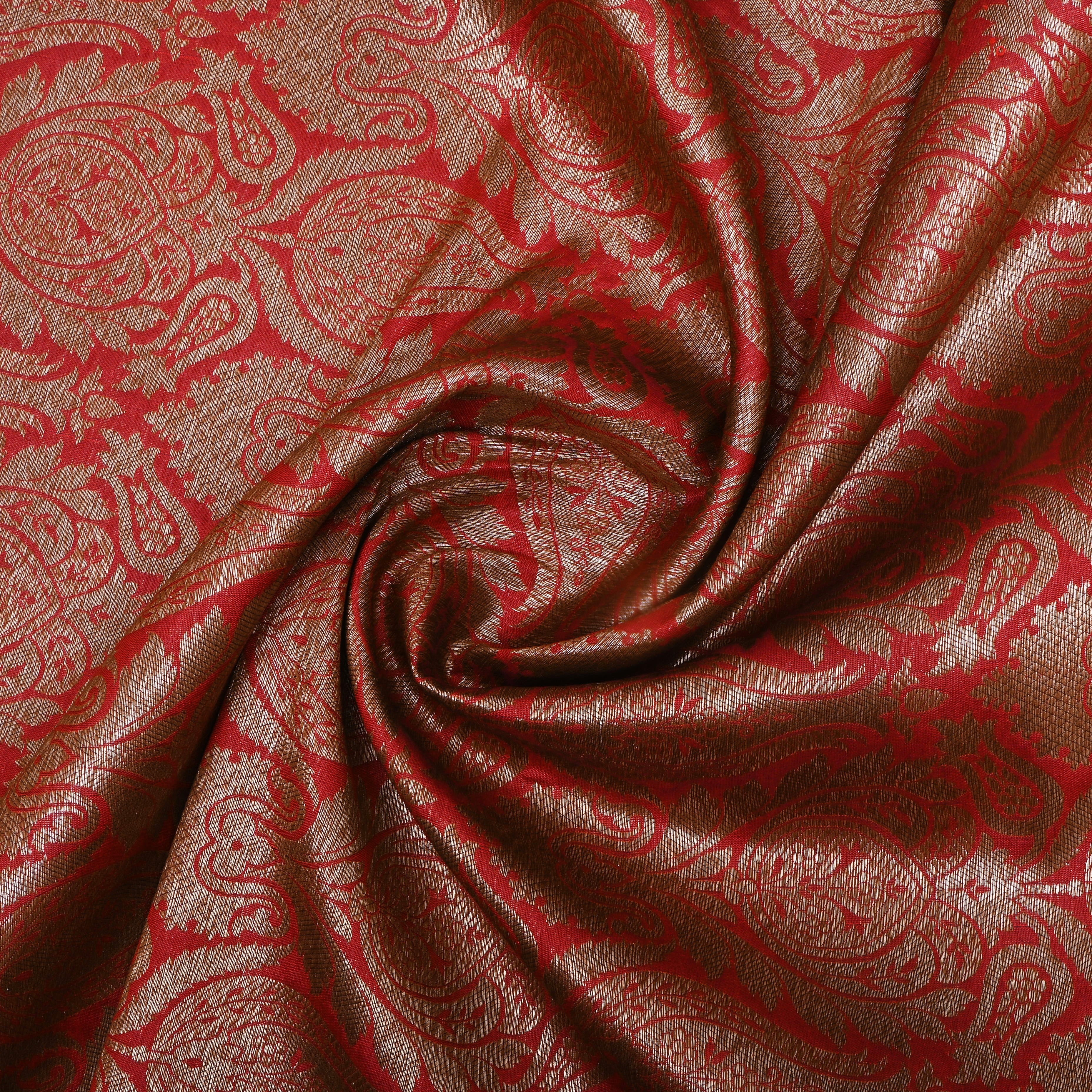 Crimson Red Zari Woven Jamawar Silk Fabric