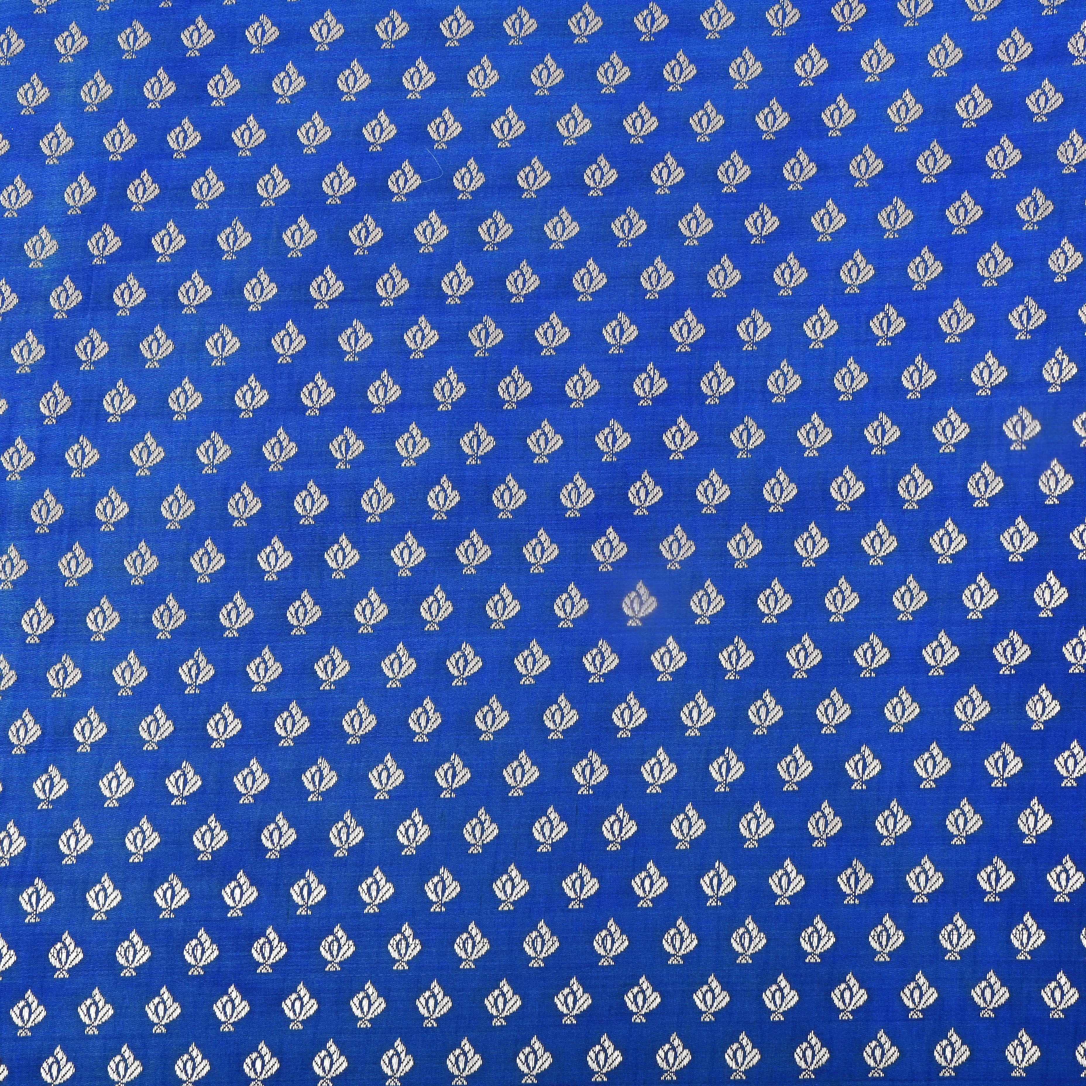 Royal Blue Floral Jamawar Satin Fabric