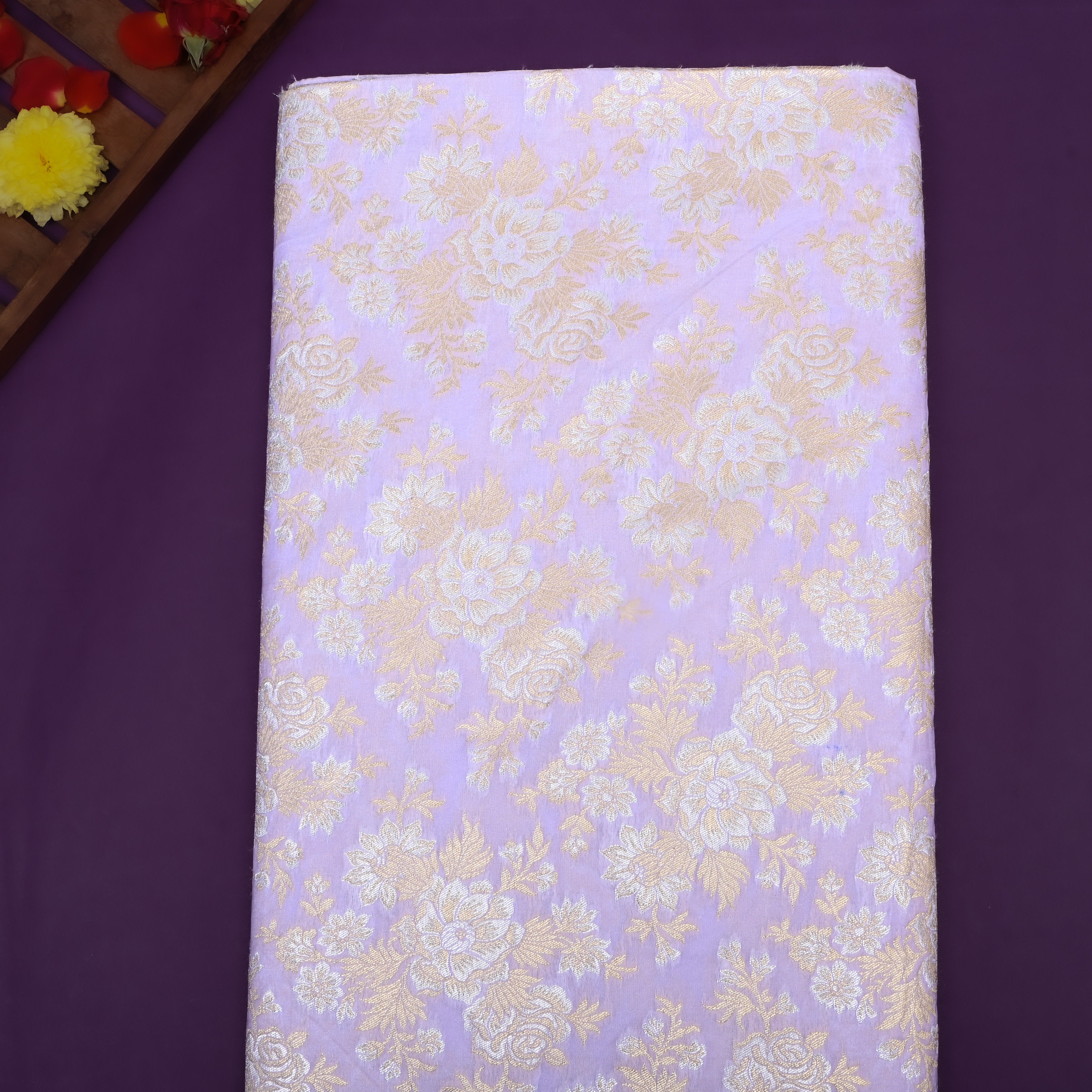 Pastel Purple Floral Jamawar Silk Fabric