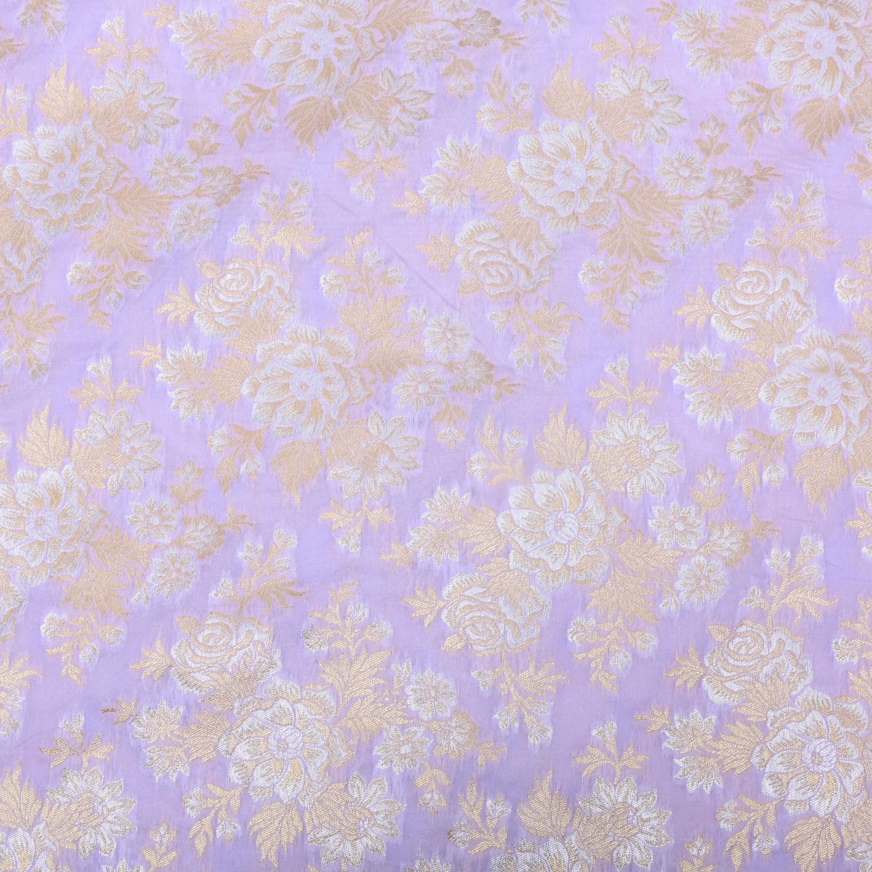 Pastel Purple Floral Jamawar Silk Fabric