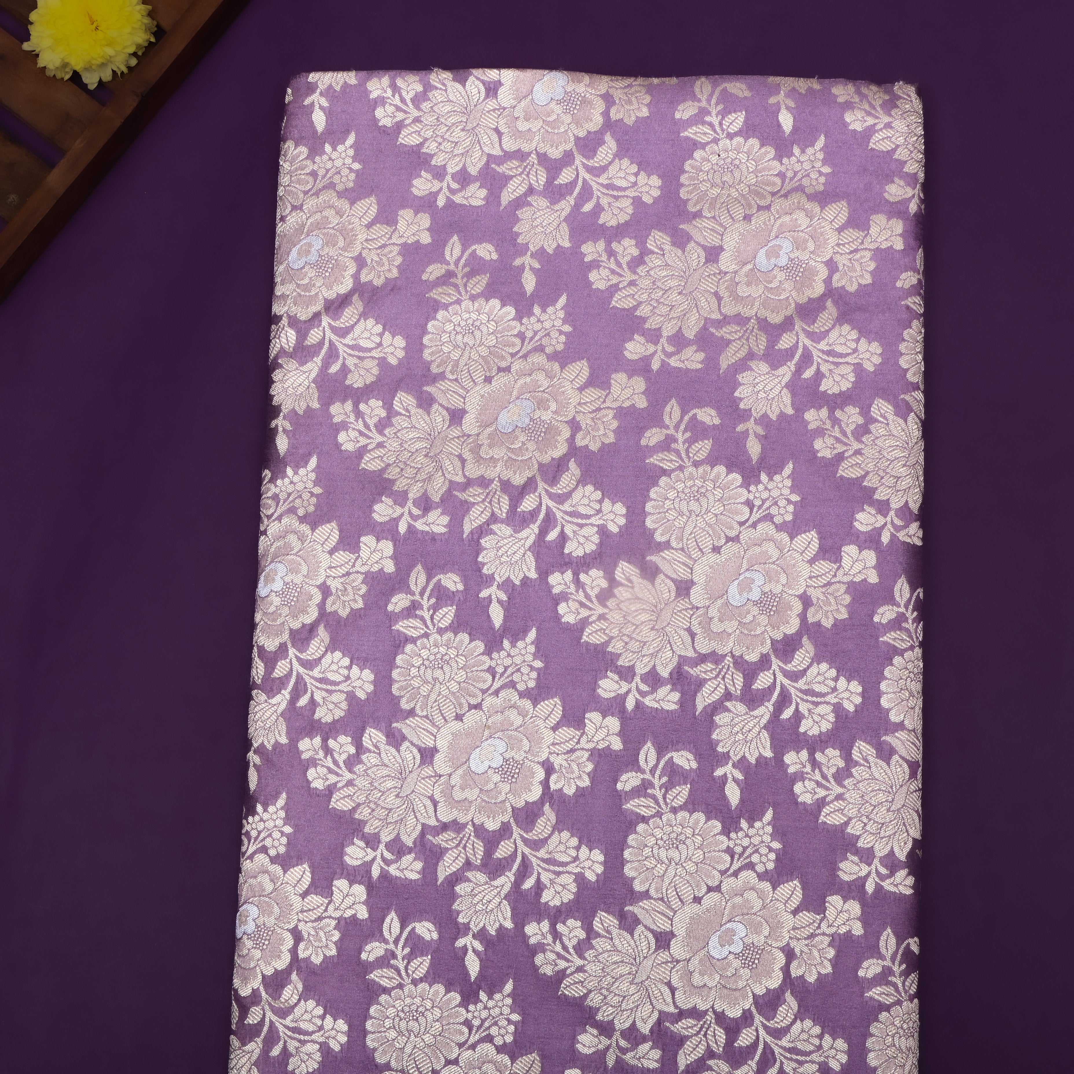 Lilac Purple Floral Jamawar Silk Fabric
