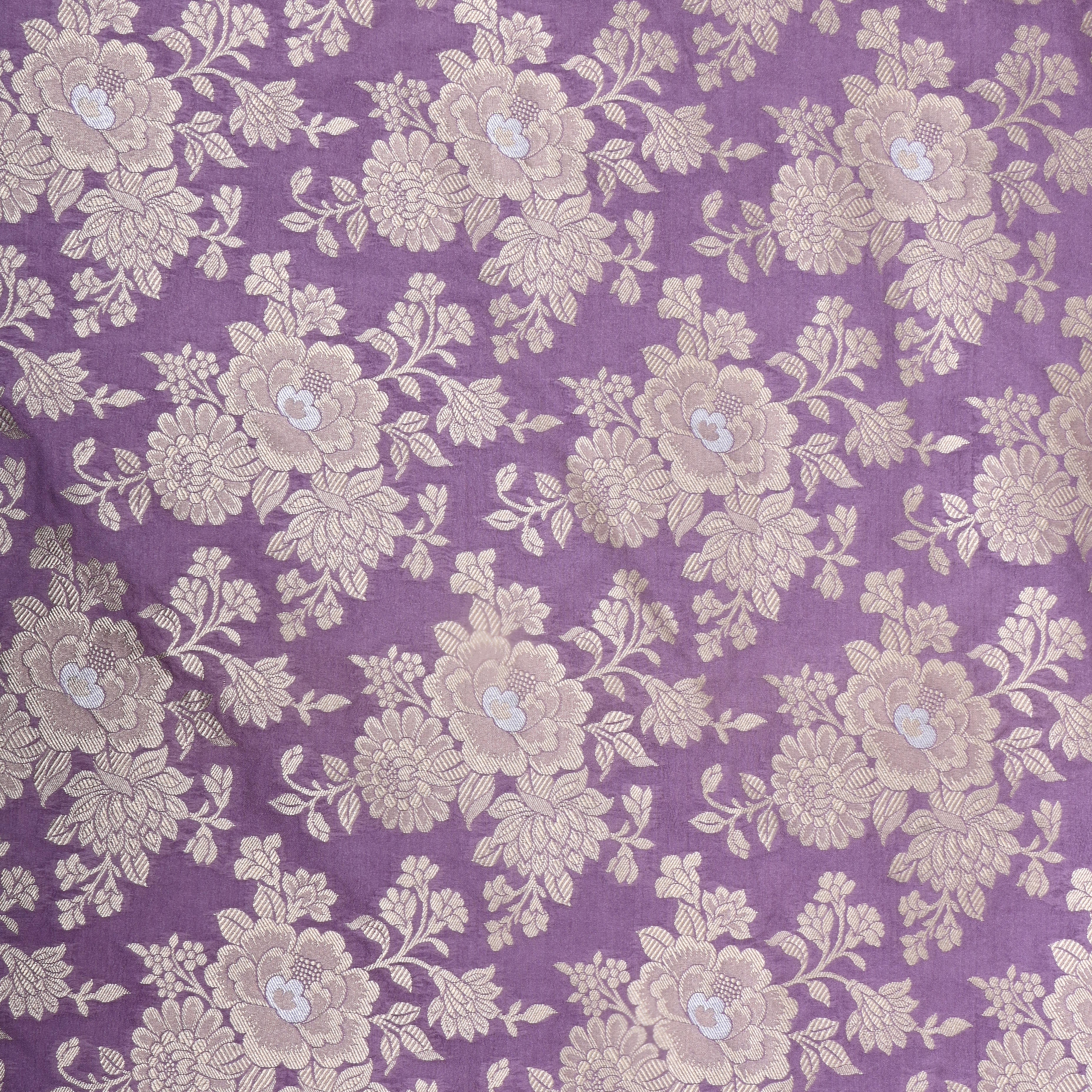 Lilac Purple Floral Jamawar Silk Fabric
