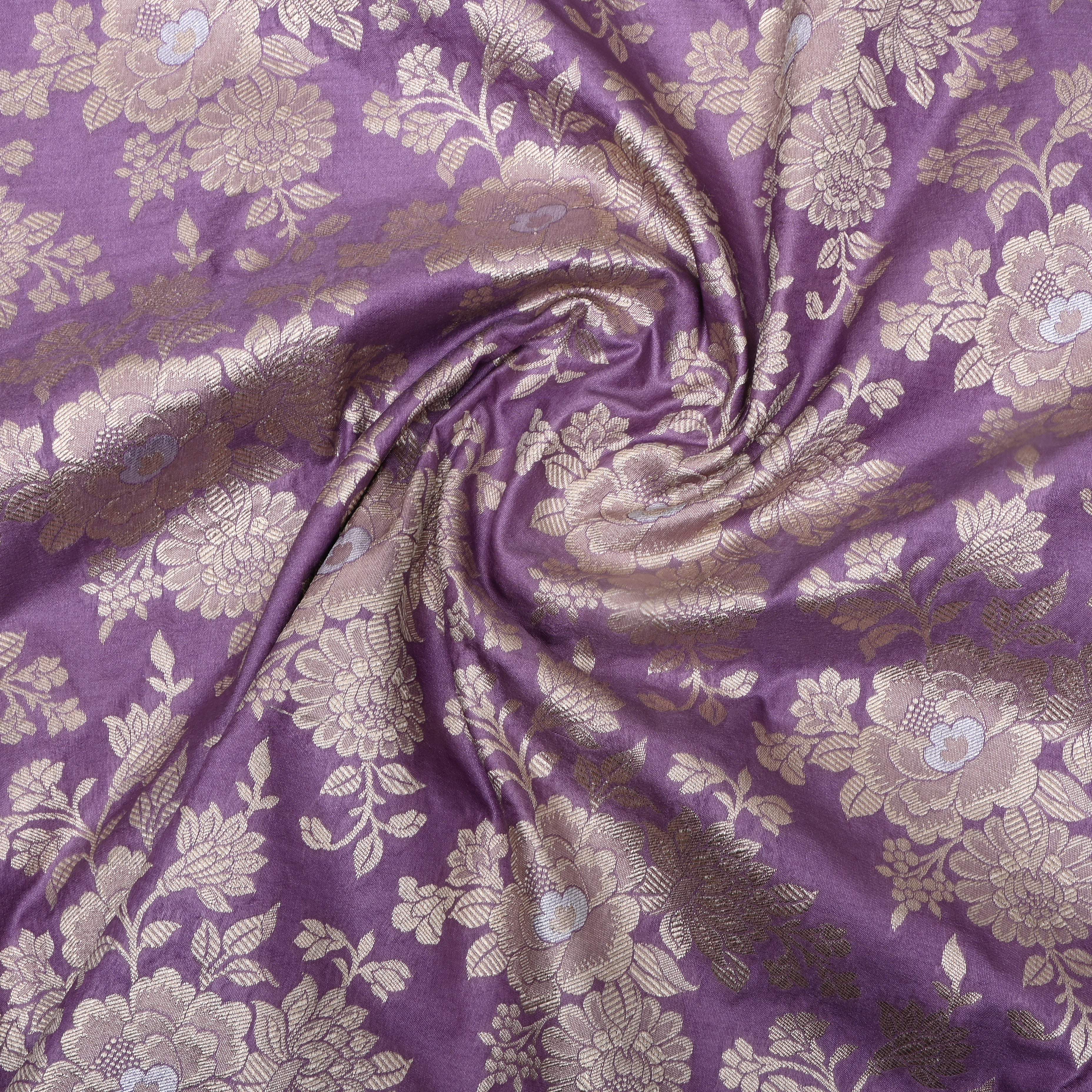 Lilac Purple Floral Jamawar Silk Fabric