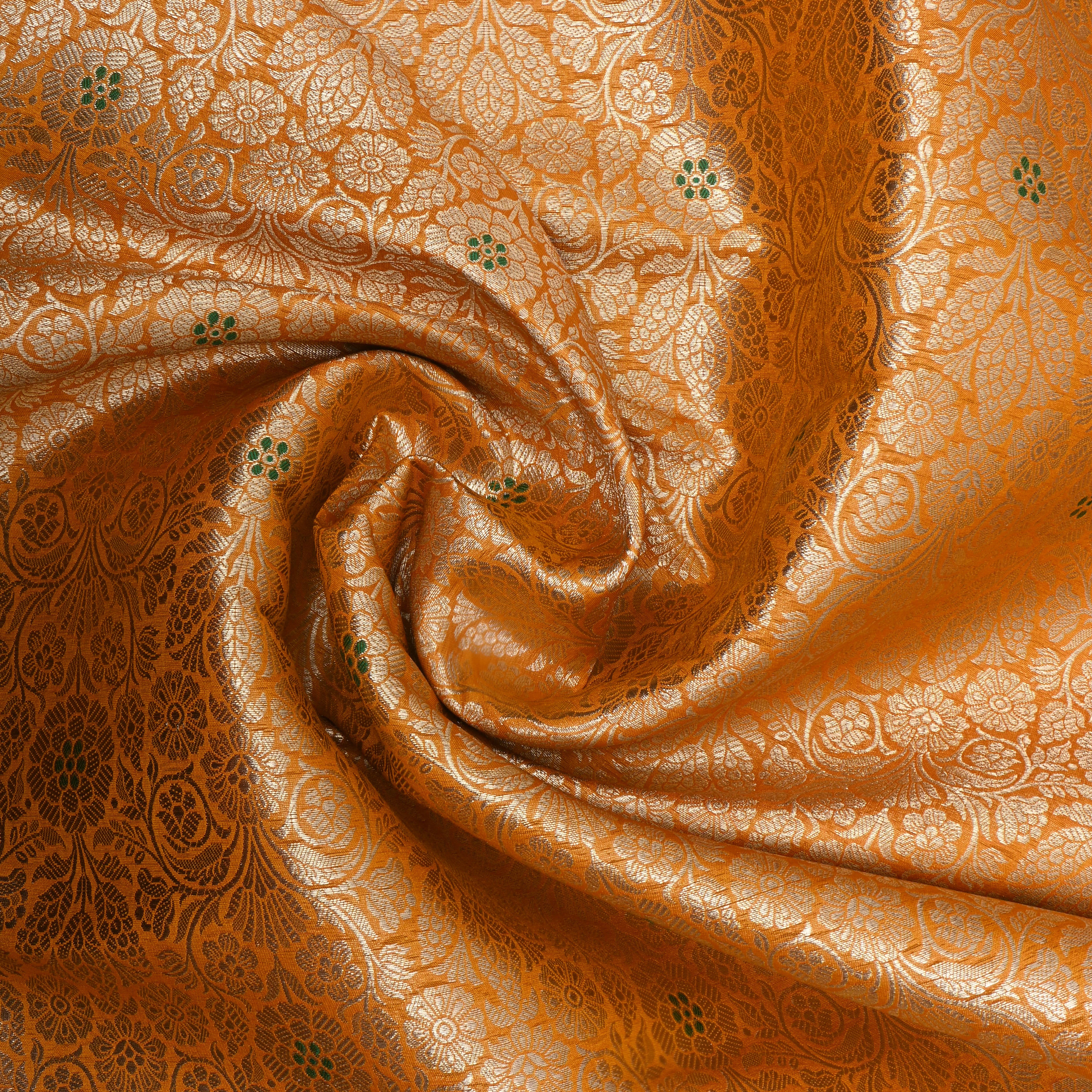 Sunflower Yellow Floral Jamawar Silk Fabric