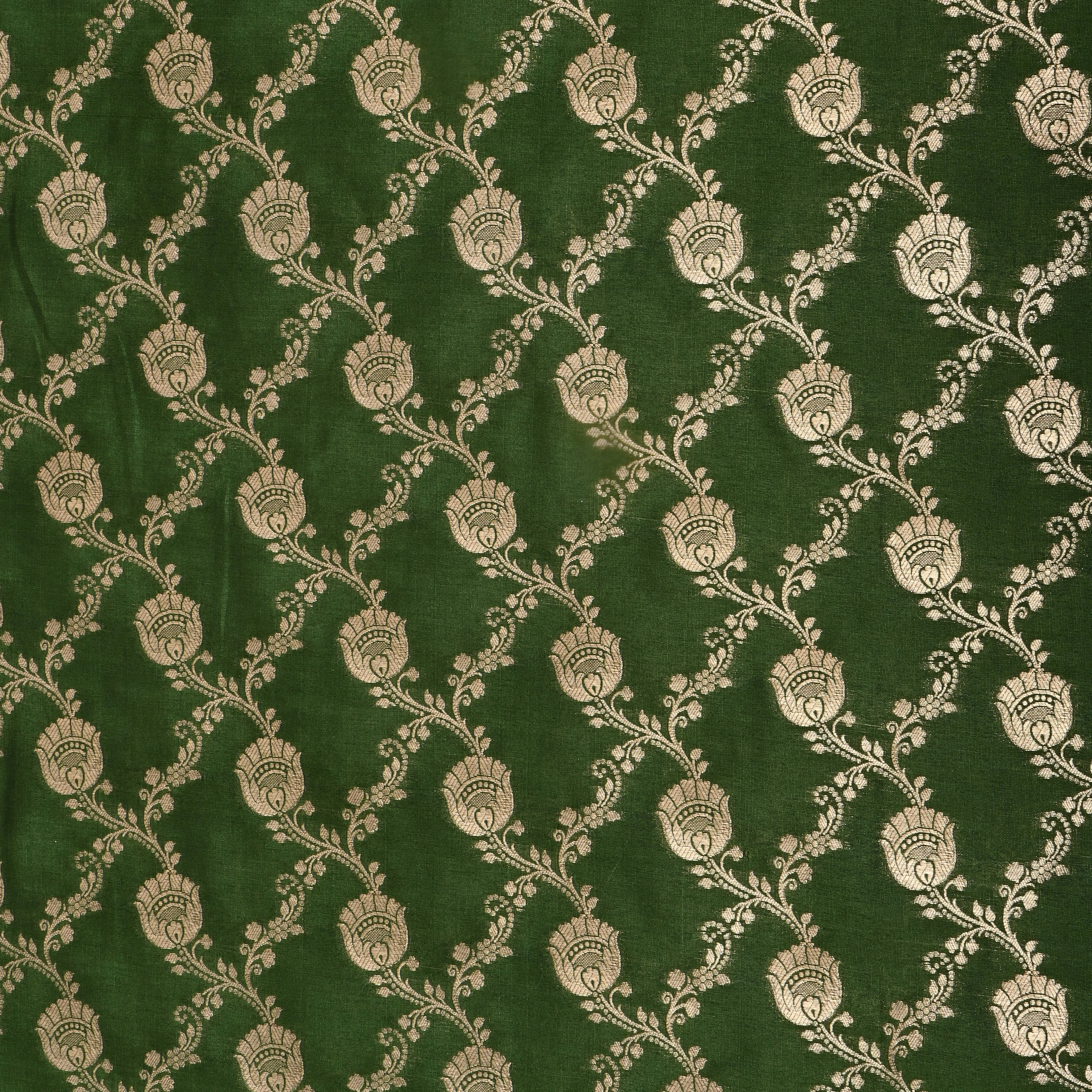 Spruce Green Floral Jamawar Silk Fabric