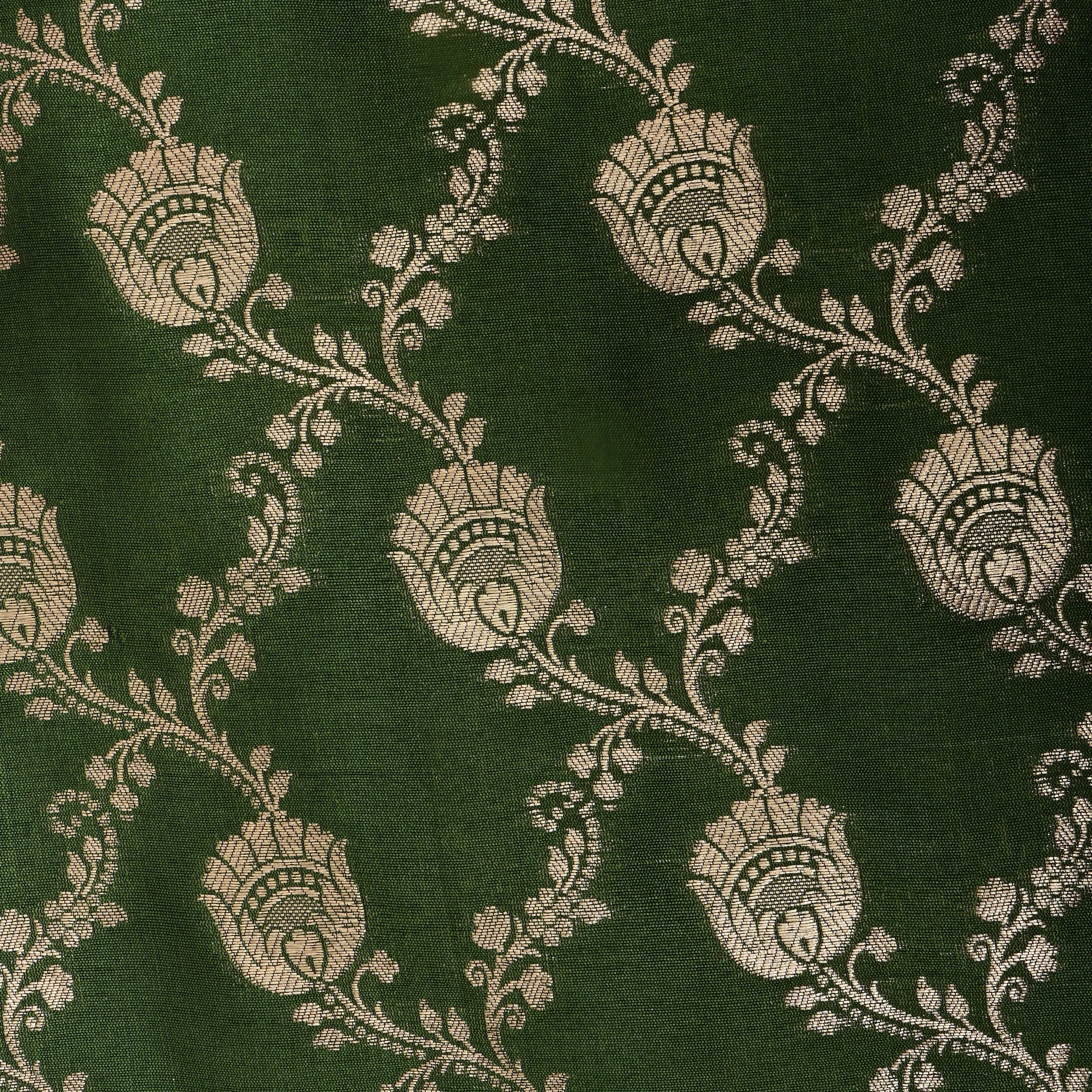 Spruce Green Floral Jamawar Silk Fabric