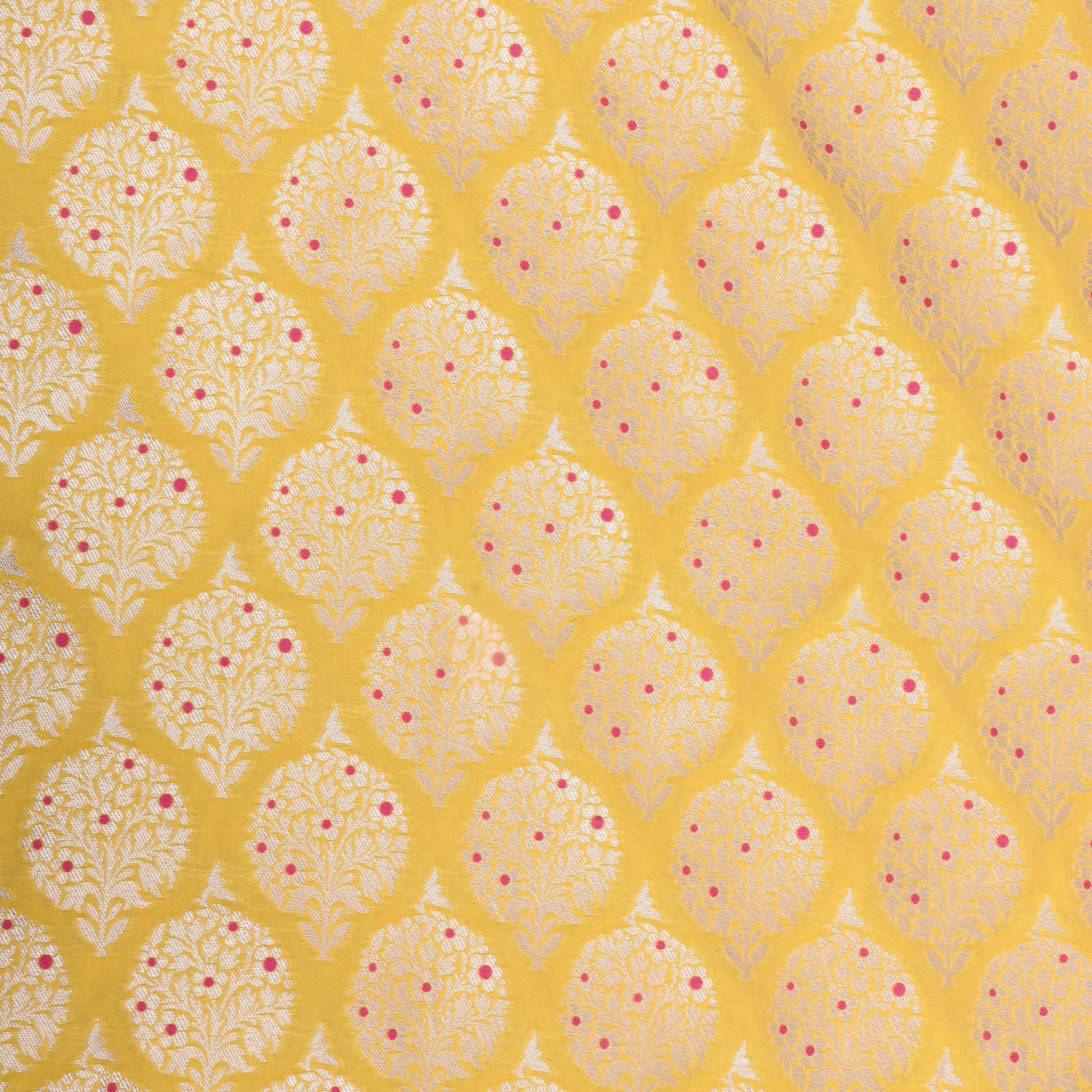 Sun Set Yellow Zari Weave Jamawar Silk Fabric