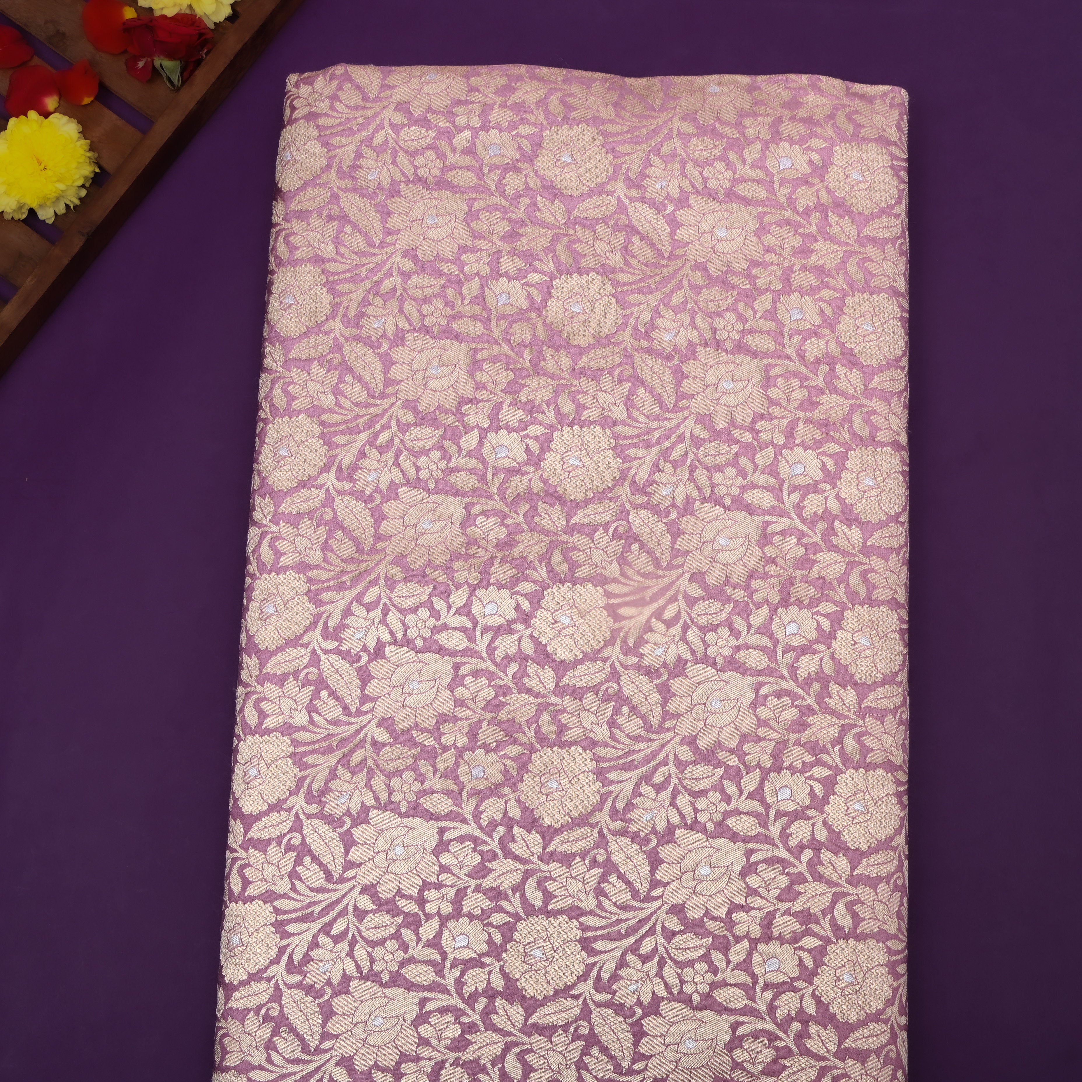 Heather Purple Floral Jamawar Silk Fabric