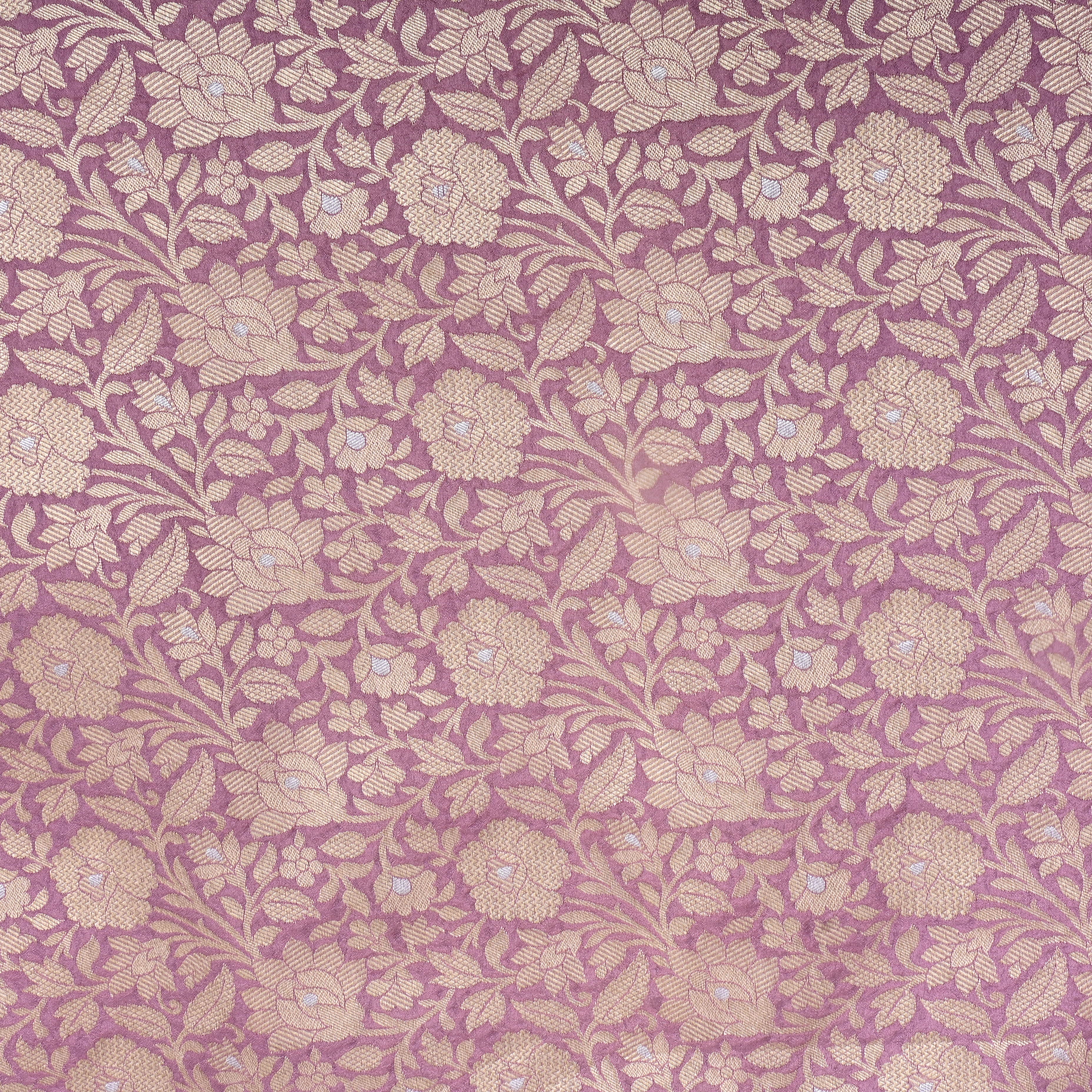 Heather Purple Floral Jamawar Silk Fabric