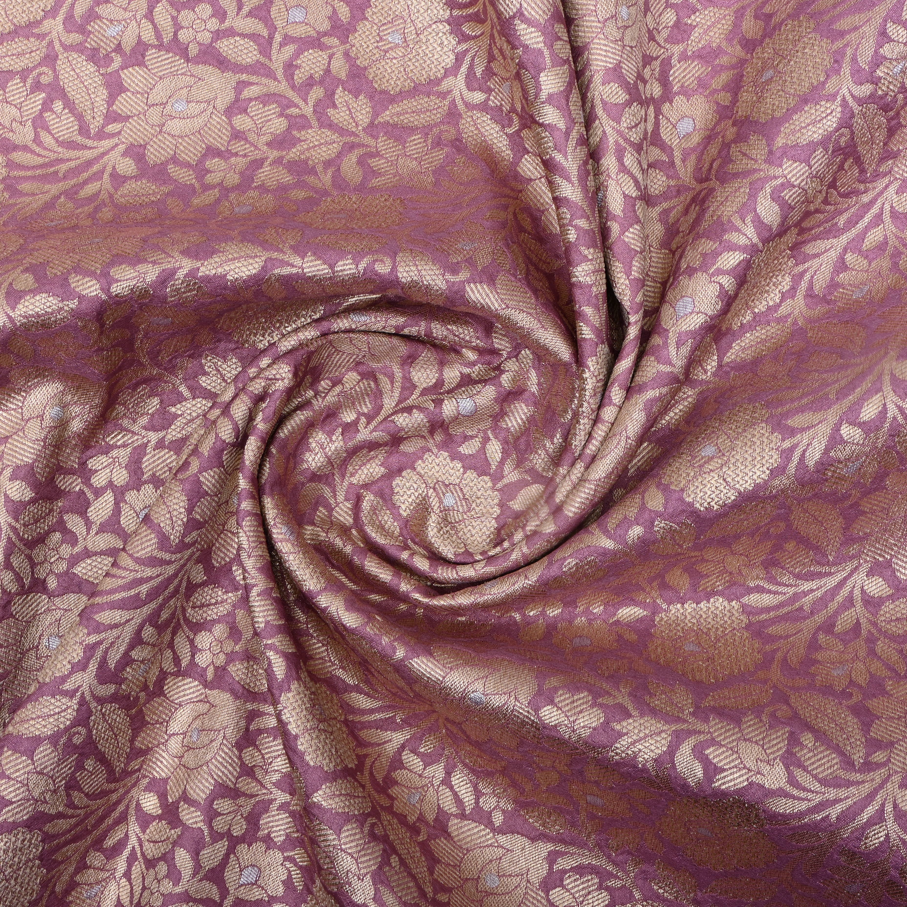 Heather Purple Floral Jamawar Silk Fabric